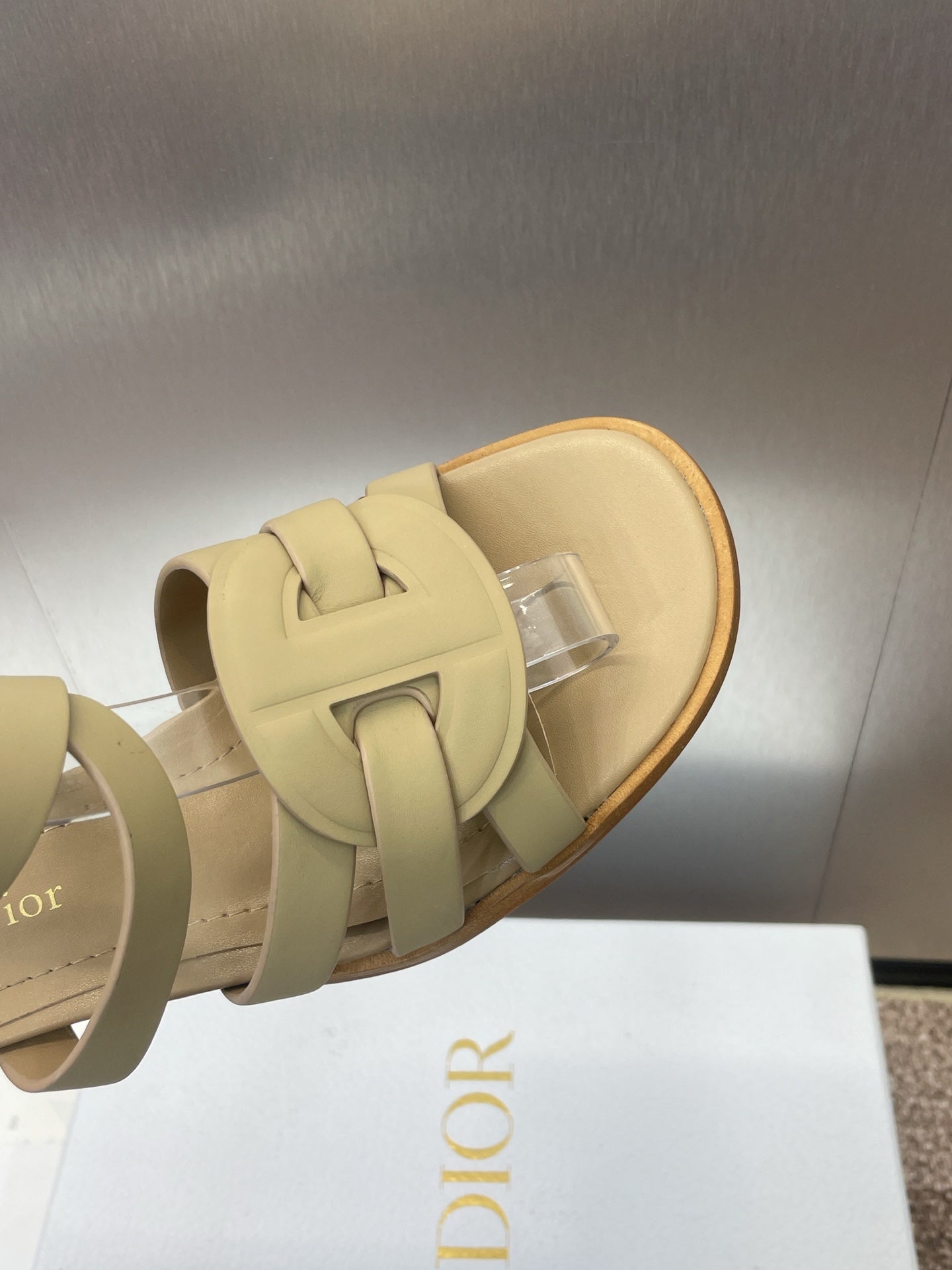 D-CLUB HIGH HEEL SLIDE 25S 55MM IN GOLDEN BEIGE CALFSKIN - 34