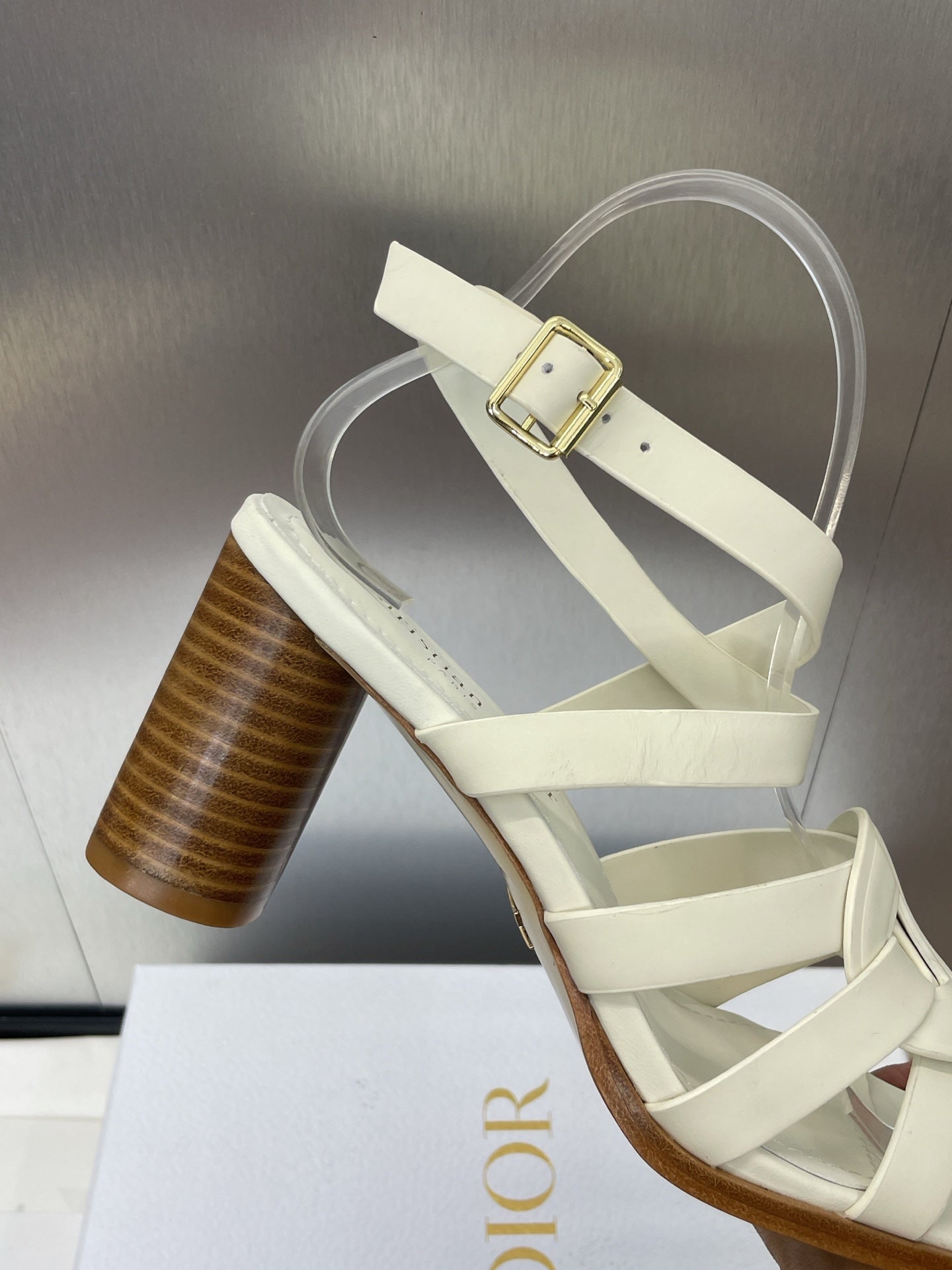 D-CLUB HIGH HEEL SLIDE 25S 80MM IN WHITE CALFSKIN - 34