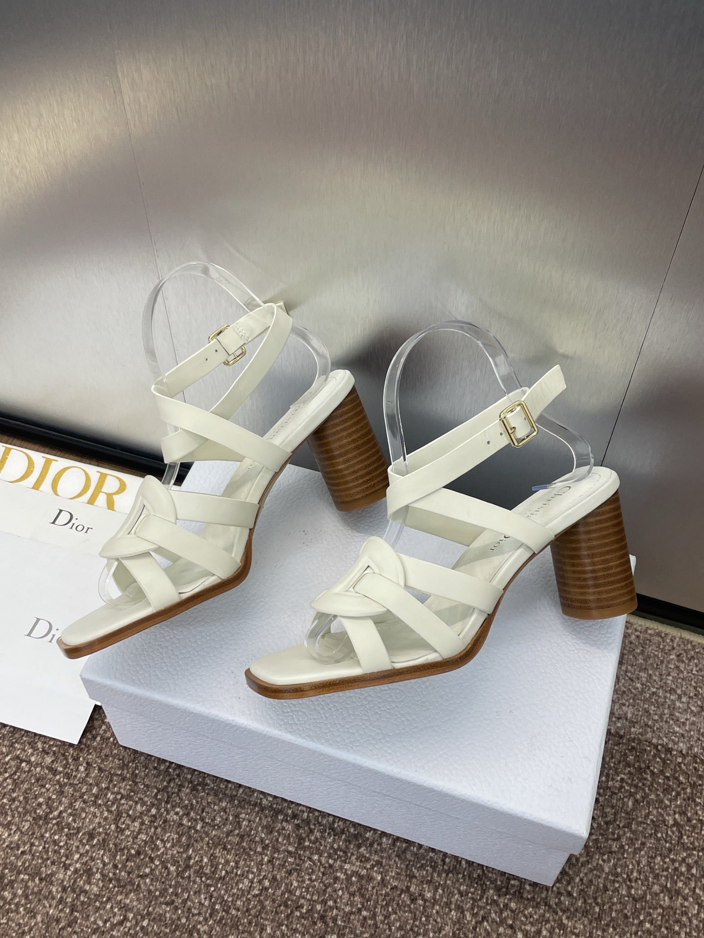 D-CLUB HIGH HEEL SLIDE 25S 80MM IN WHITE CALFSKIN - 34