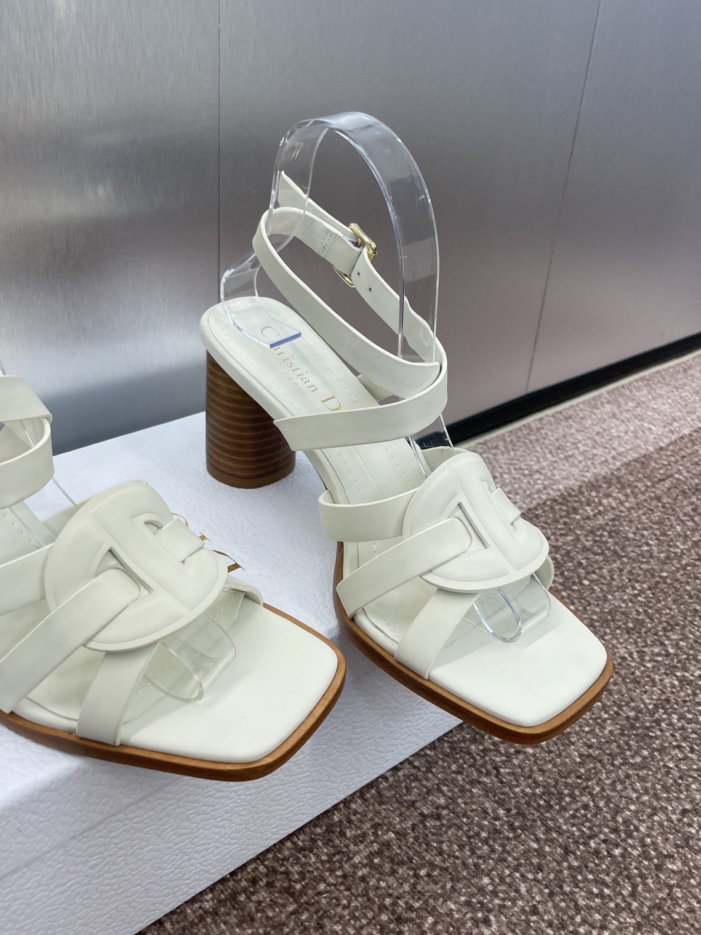 D-CLUB HIGH HEEL SLIDE 25S 80MM IN WHITE CALFSKIN - 34
