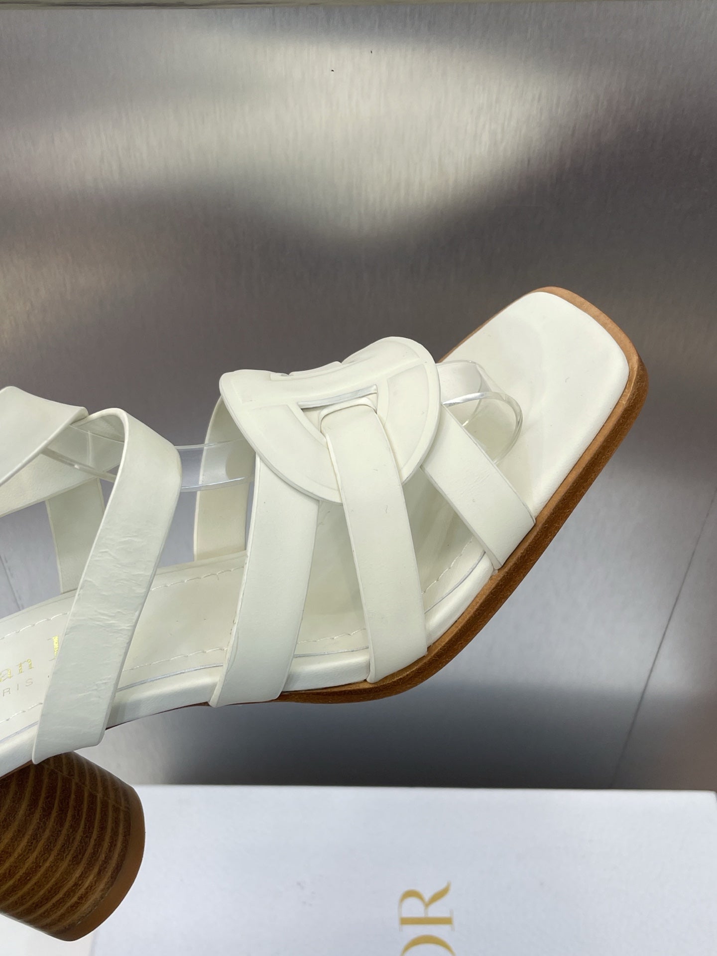 D-CLUB HIGH HEEL SLIDE 25S 80MM IN WHITE CALFSKIN - 34
