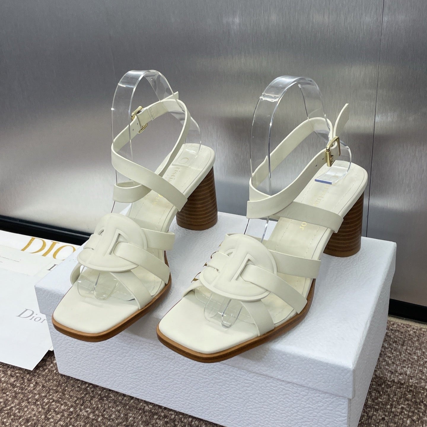 D-CLUB HIGH HEEL SLIDE 25S 80MM IN WHITE CALFSKIN - 34