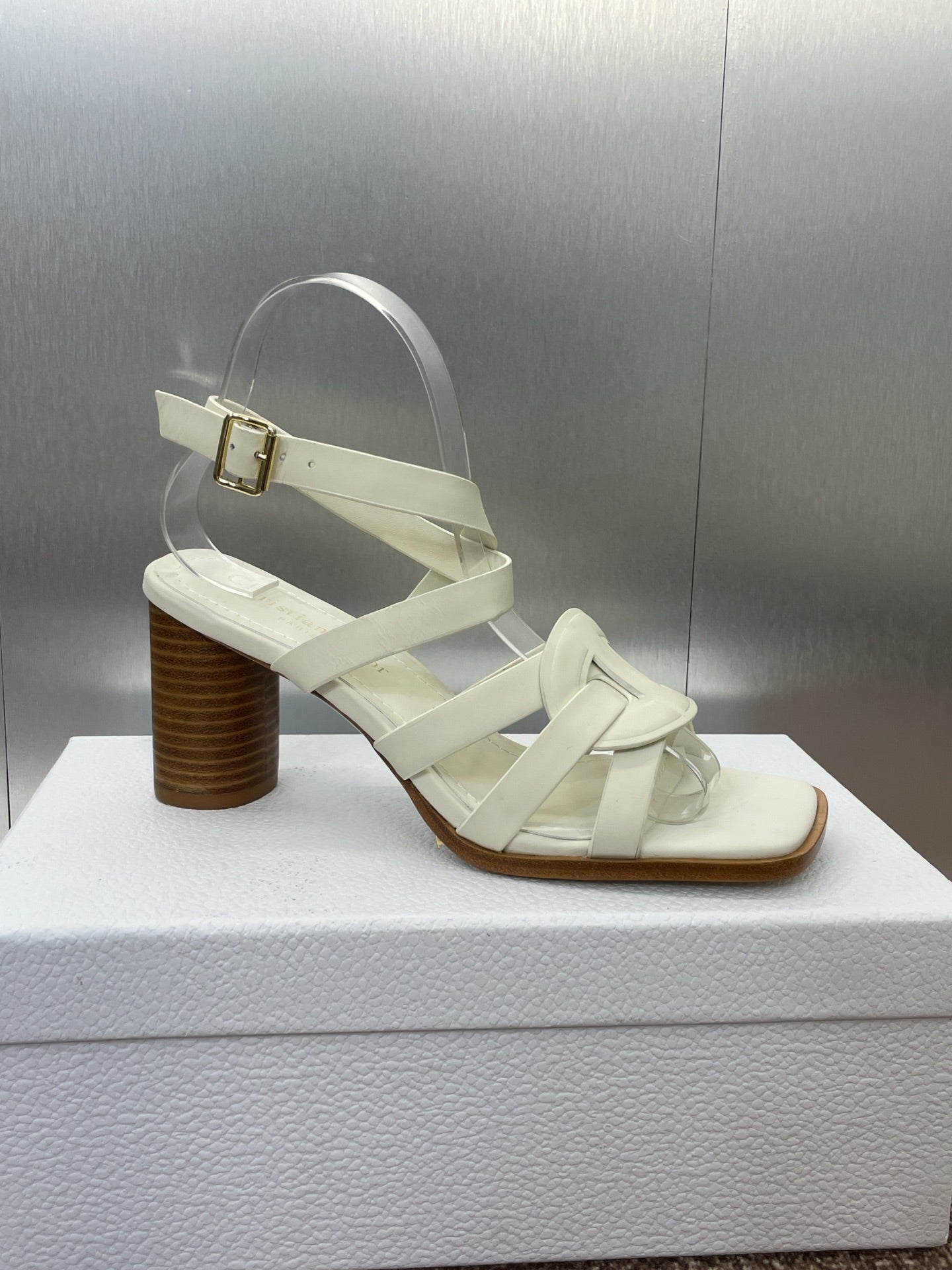 D-CLUB HIGH HEEL SLIDE 25S 80MM IN WHITE CALFSKIN - 34