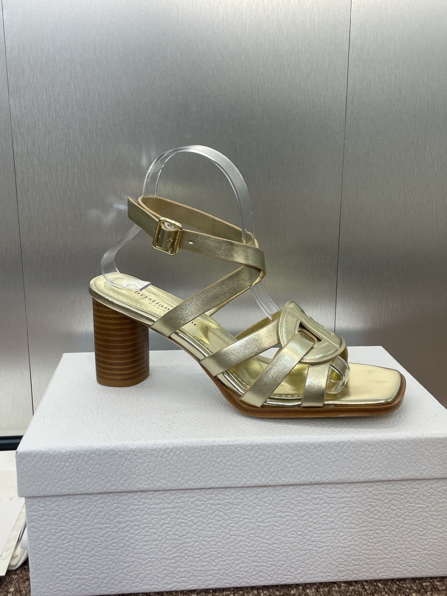 D-CLUB HIGH HEEL SLIDE 25S 80MM IN GOLD GLOSSY CALFSKIN - 34