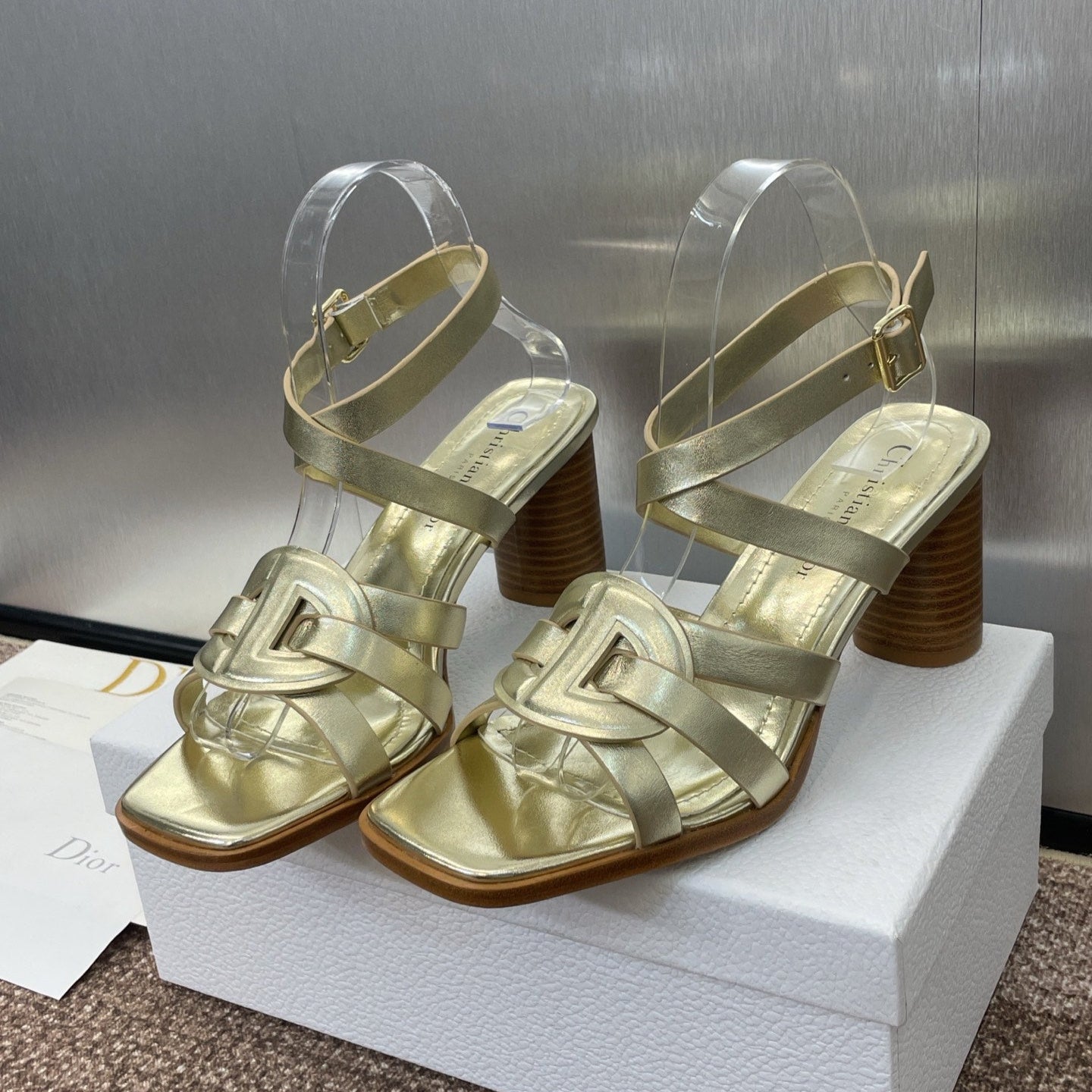 D-CLUB HIGH HEEL SLIDE 25S 80MM IN GOLD GLOSSY CALFSKIN - 34
