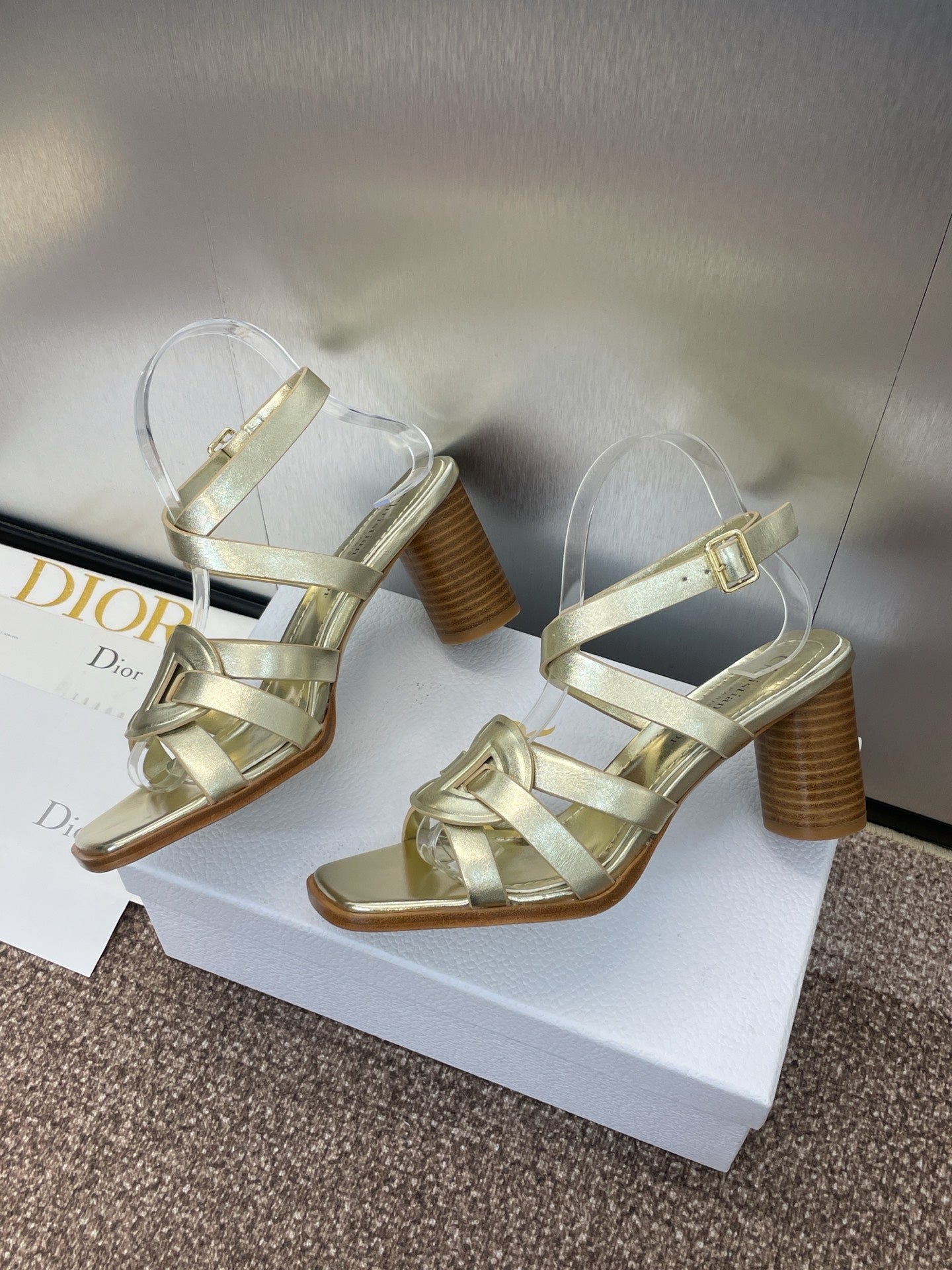 D-CLUB HIGH HEEL SLIDE 25S 80MM IN GOLD GLOSSY CALFSKIN - 34