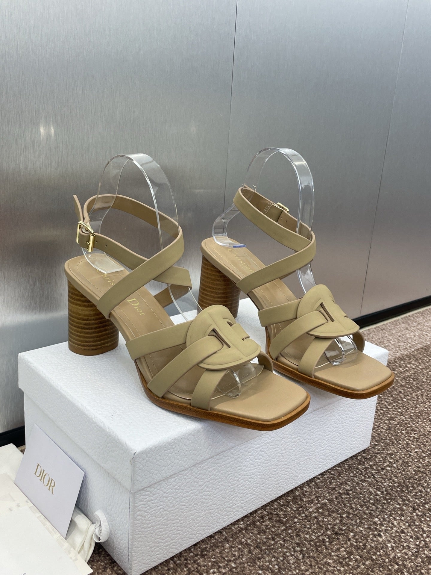 D-CLUB HIGH HEEL SLIDE 25S 80MM IN GOLDEN BEIGE CALFSKIN - 34