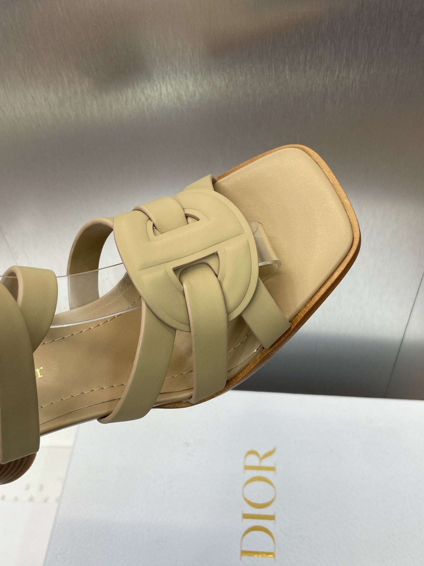 D-CLUB HIGH HEEL SLIDE 25S 80MM IN GOLDEN BEIGE CALFSKIN - 34