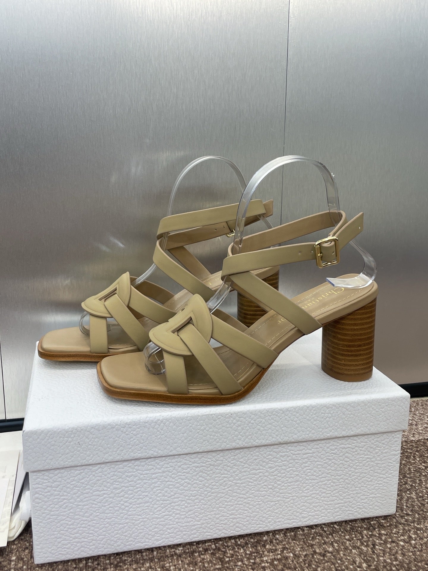 D-CLUB HIGH HEEL SLIDE 25S 80MM IN GOLDEN BEIGE CALFSKIN - 34
