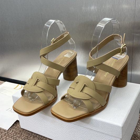 D-CLUB HIGH HEEL SLIDE 25S 80MM IN GOLDEN BEIGE CALFSKIN - 34
