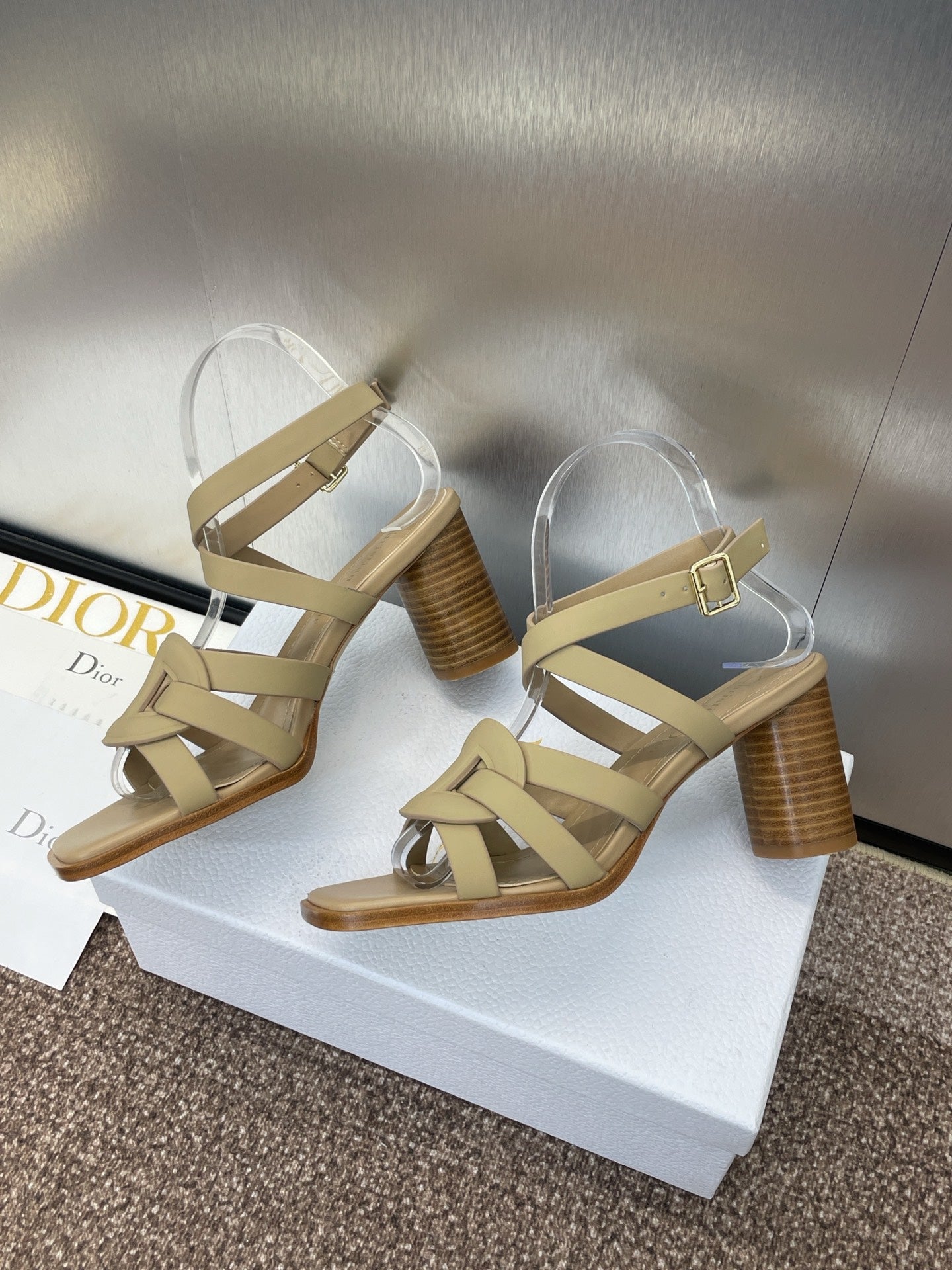 D-CLUB HIGH HEEL SLIDE 25S 80MM IN GOLDEN BEIGE CALFSKIN - 34