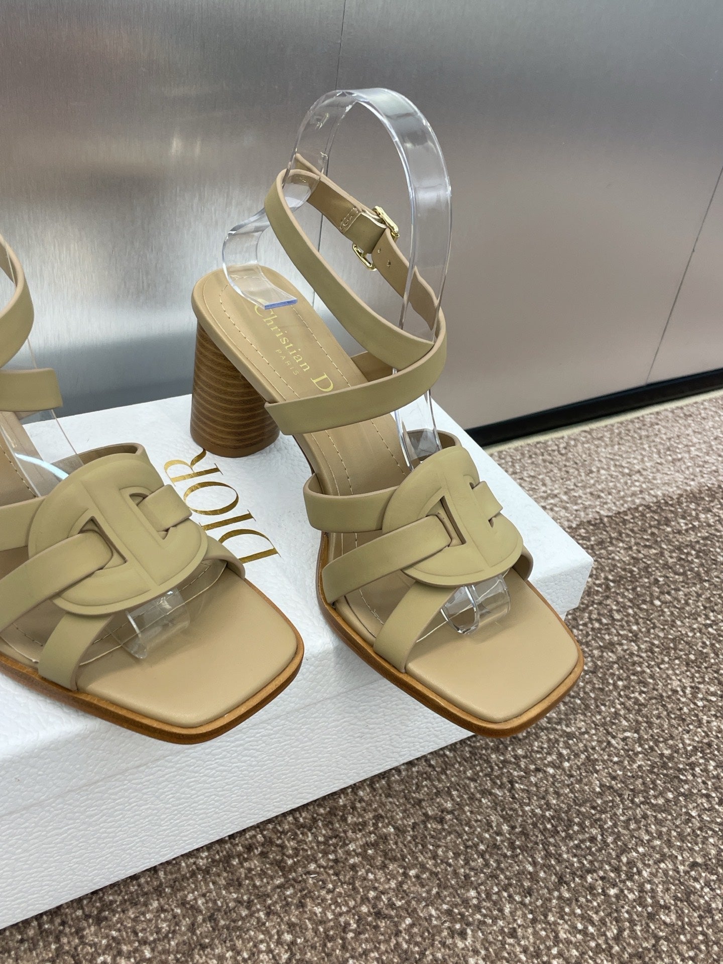 D-CLUB HIGH HEEL SLIDE 25S 80MM IN GOLDEN BEIGE CALFSKIN - 34