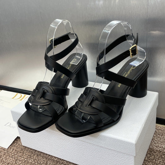 D-CLUB HIGH HEEL SLIDE 25S 80MM IN BLACK CALFSKIN - 34