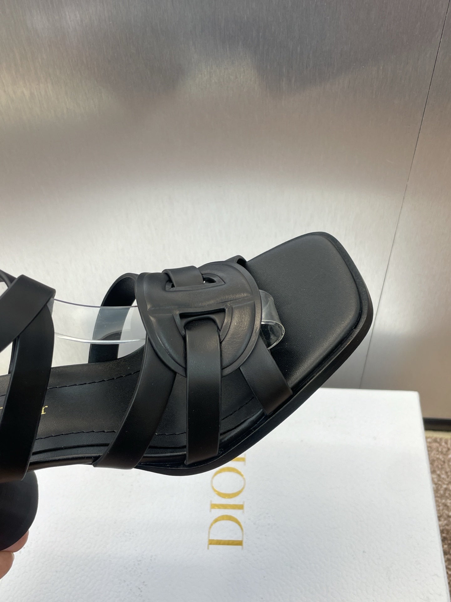 D-CLUB HIGH HEEL SLIDE 25S 80MM IN BLACK CALFSKIN - 34