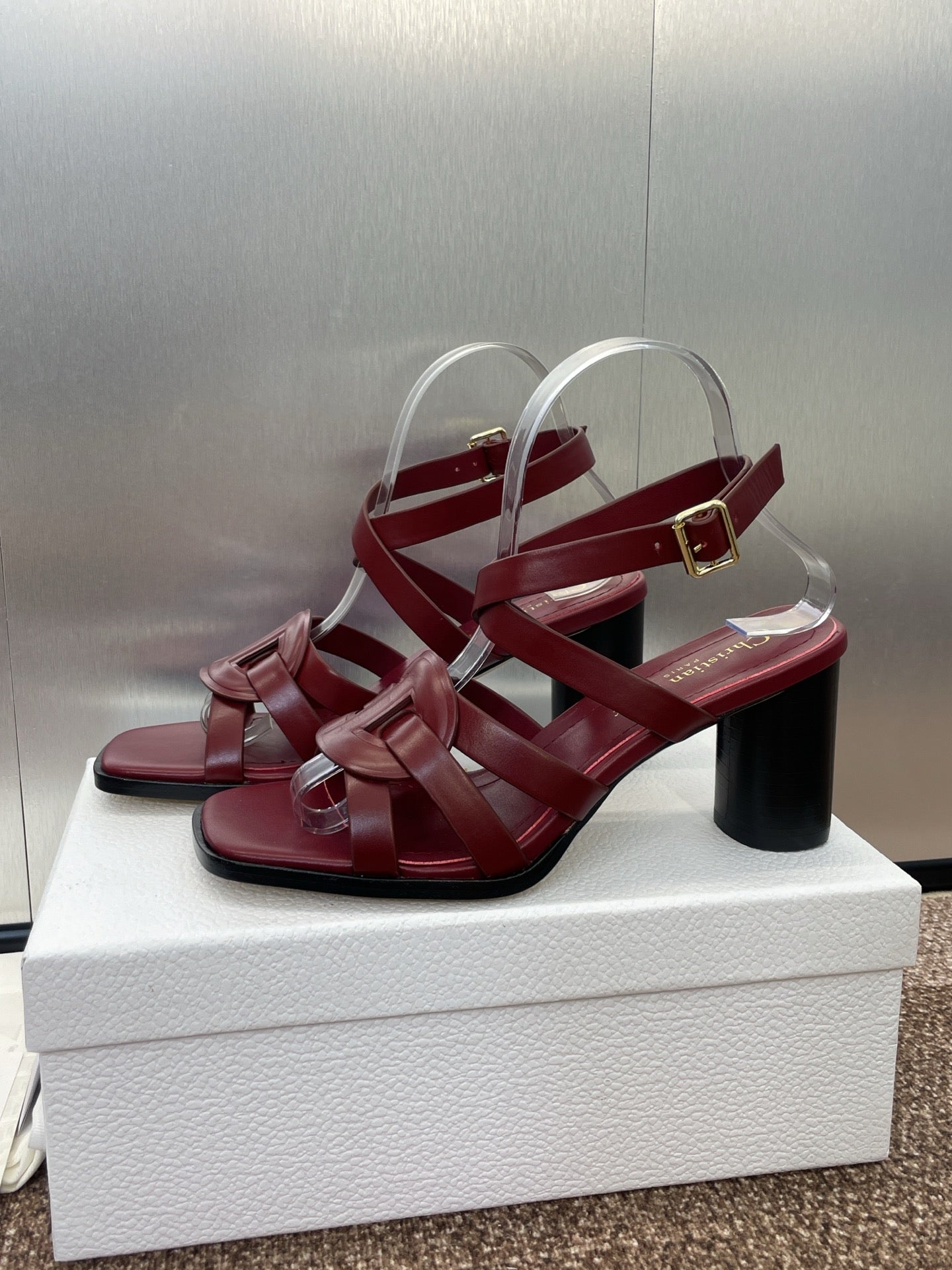 D-CLUB HIGH HEEL SLIDE 25S 80MM IN BURGUNDY RED CALFSKIN - 34