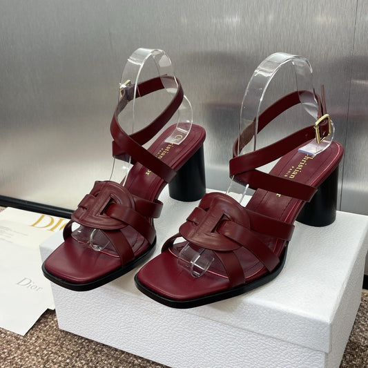 D-CLUB HIGH HEEL SLIDE 25S 80MM IN BURGUNDY RED CALFSKIN - 34