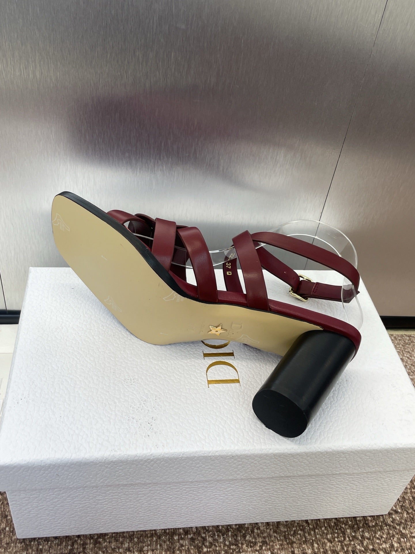 D-CLUB HIGH HEEL SLIDE 25S 80MM IN BURGUNDY RED CALFSKIN - 34