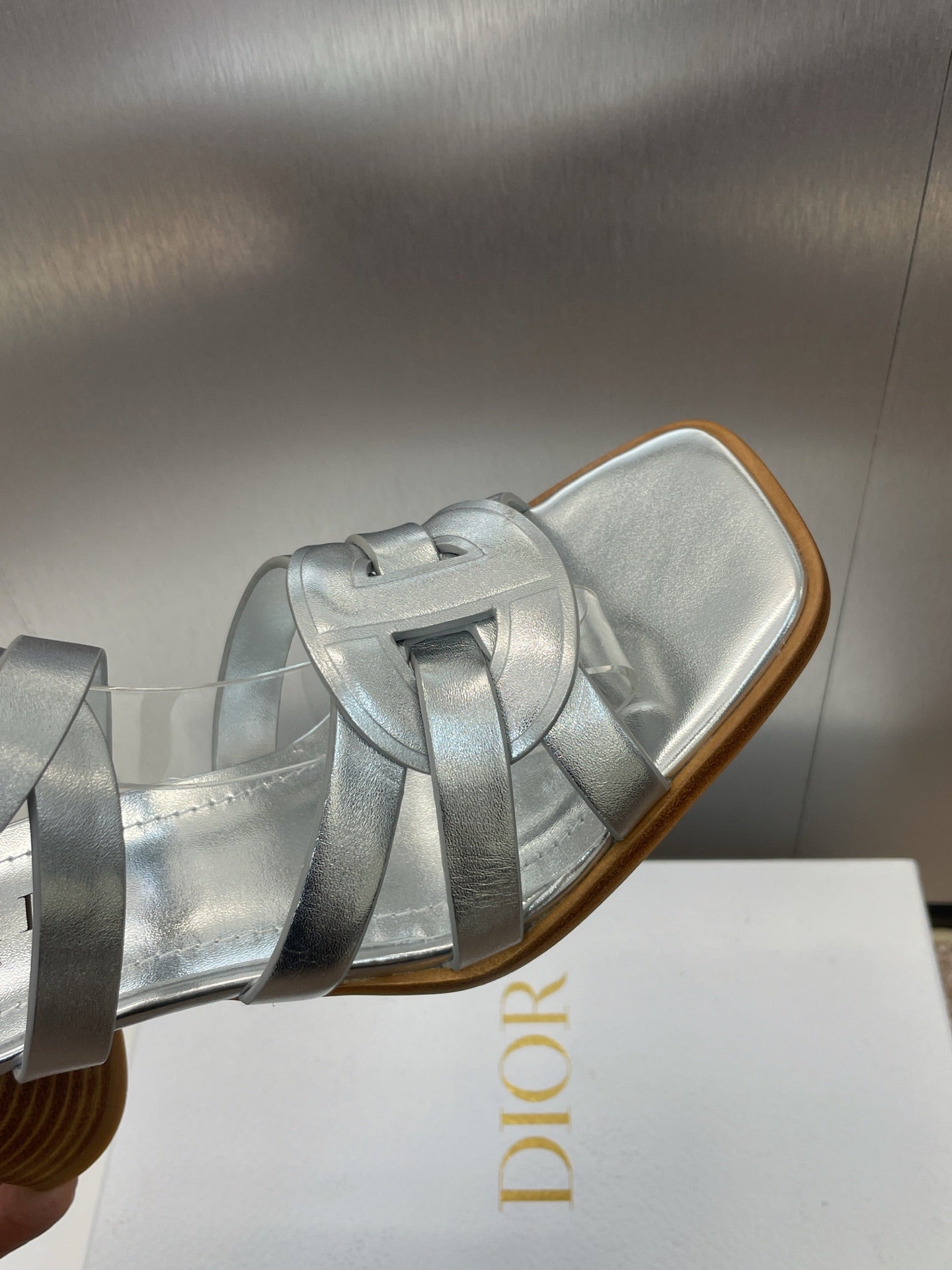 D-CLUB HIGH HEEL SLIDE 25S 80MM IN SILVER GLOSSY CALFSKIN - 34