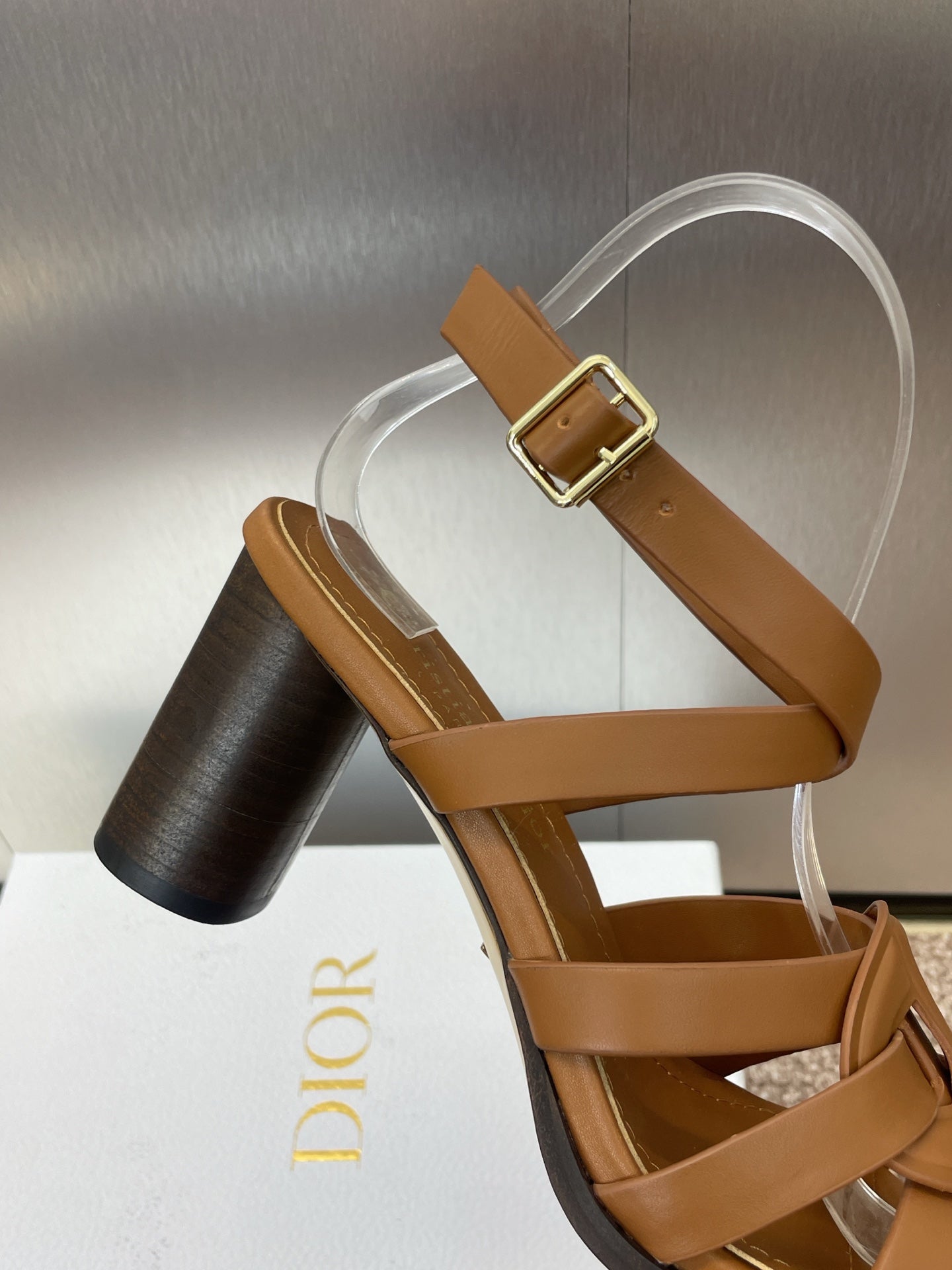 D-CLUB HIGH HEEL SLIDE 25S 80MM IN BROWN CALFSKIN - 34