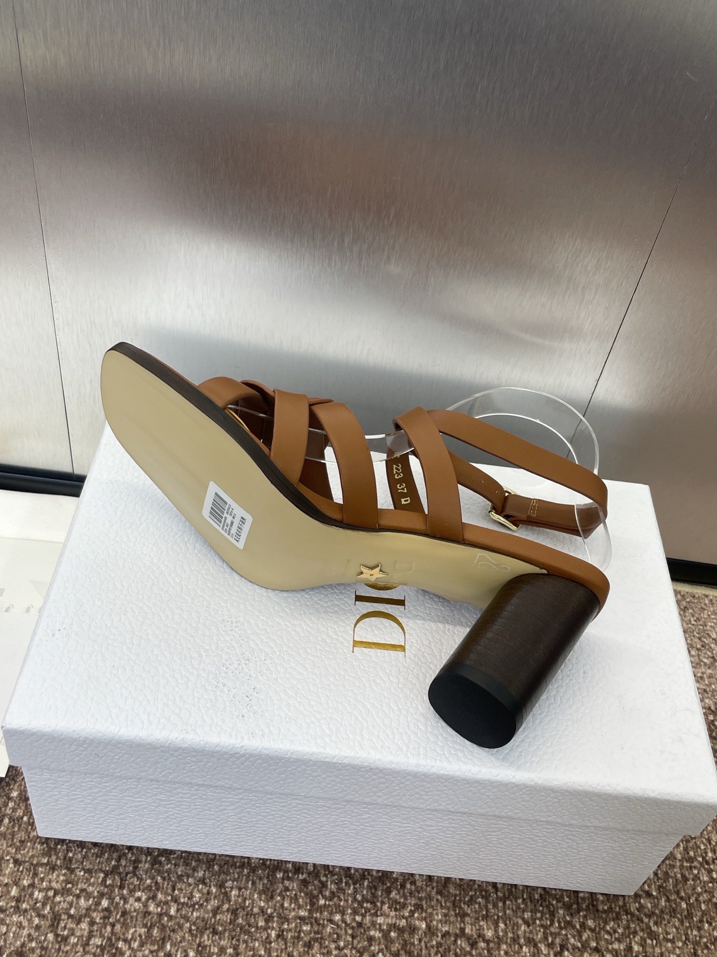 D-CLUB HIGH HEEL SLIDE 25S 80MM IN BROWN CALFSKIN - 34