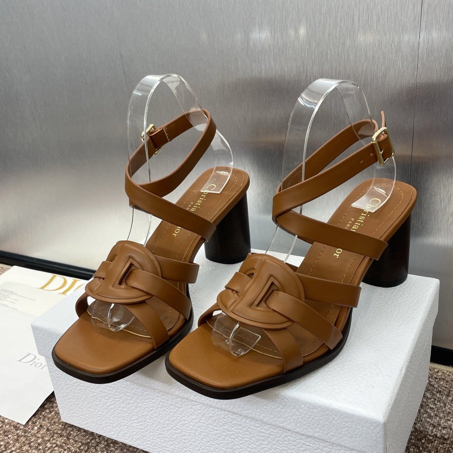 D-CLUB HIGH HEEL SLIDE 25S 80MM IN BROWN CALFSKIN - 34