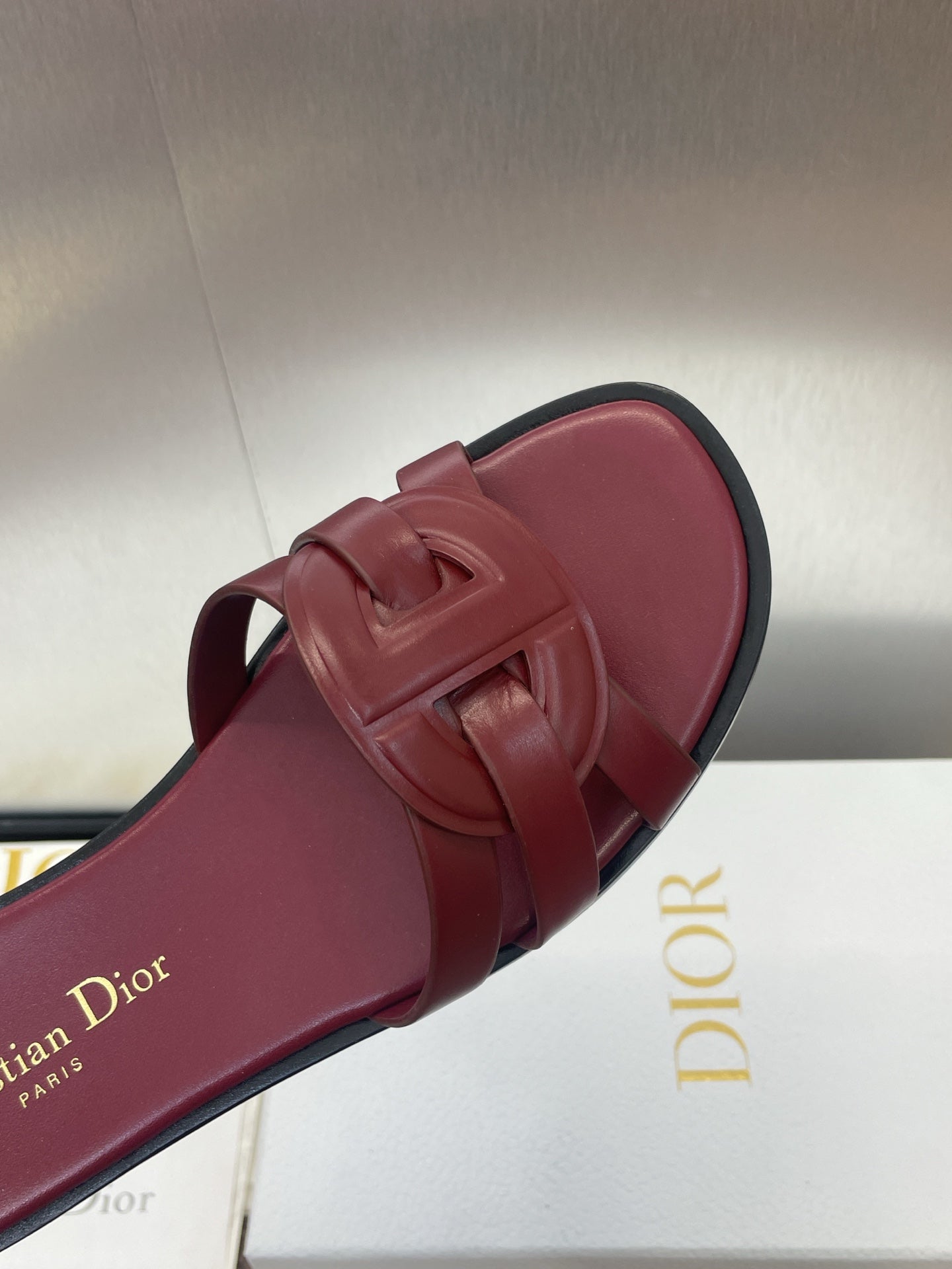 D-CLUB SLIDE SANDAL 25S IN BURGUNDY RED CALFSKIN - 34