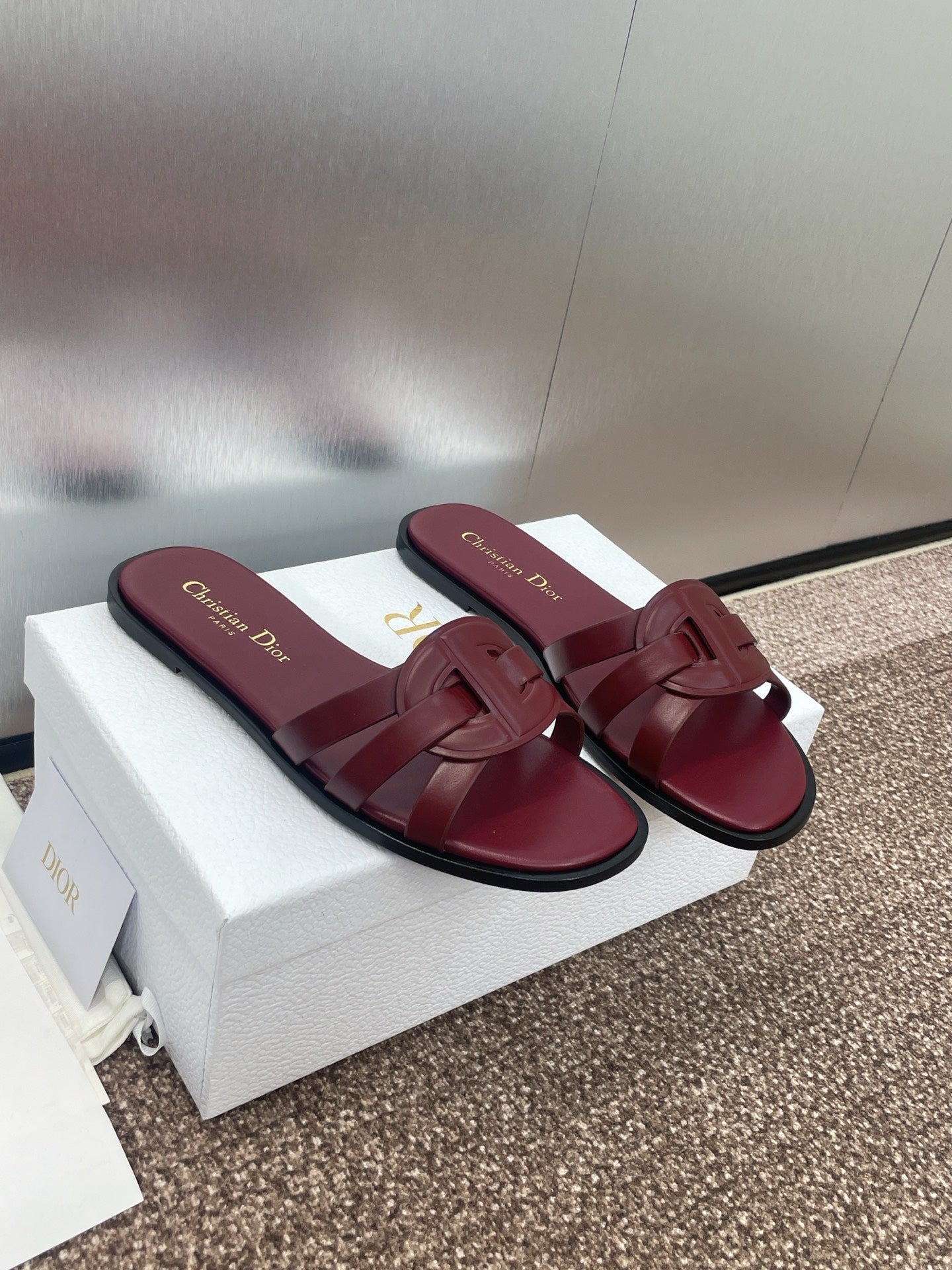 D-CLUB SLIDE SANDAL 25S IN BURGUNDY RED CALFSKIN - 34