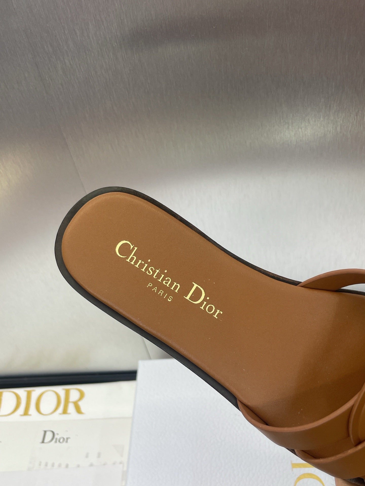 D-CLUB SLIDE SANDAL 25S IN BROWN CALFSKIN - 34