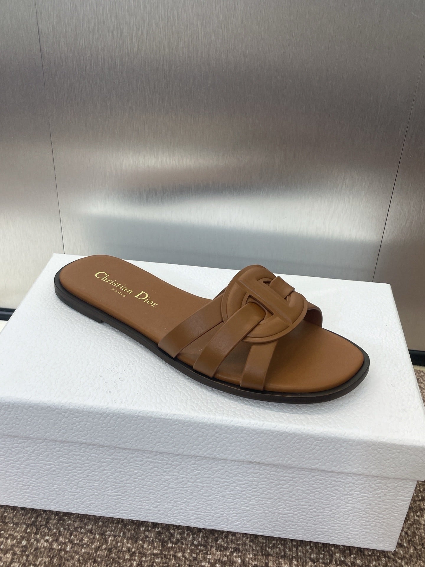D-CLUB SLIDE SANDAL 25S IN BROWN CALFSKIN - 34