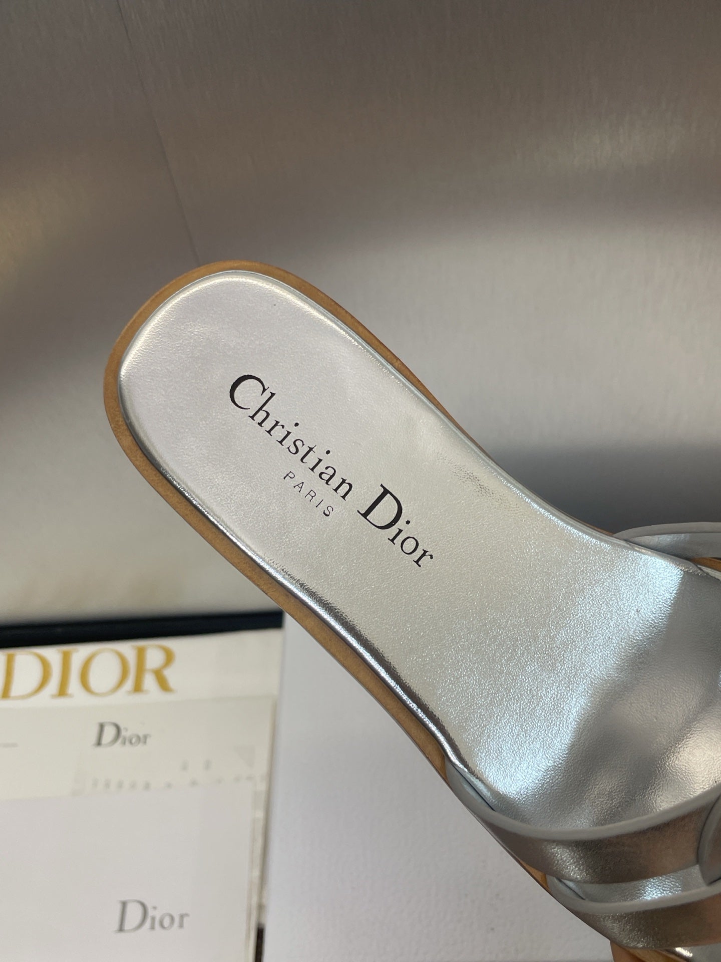 D-CLUB SLIDE SANDAL 25S IN SILVER GLOSSY CALFSKIN - 34