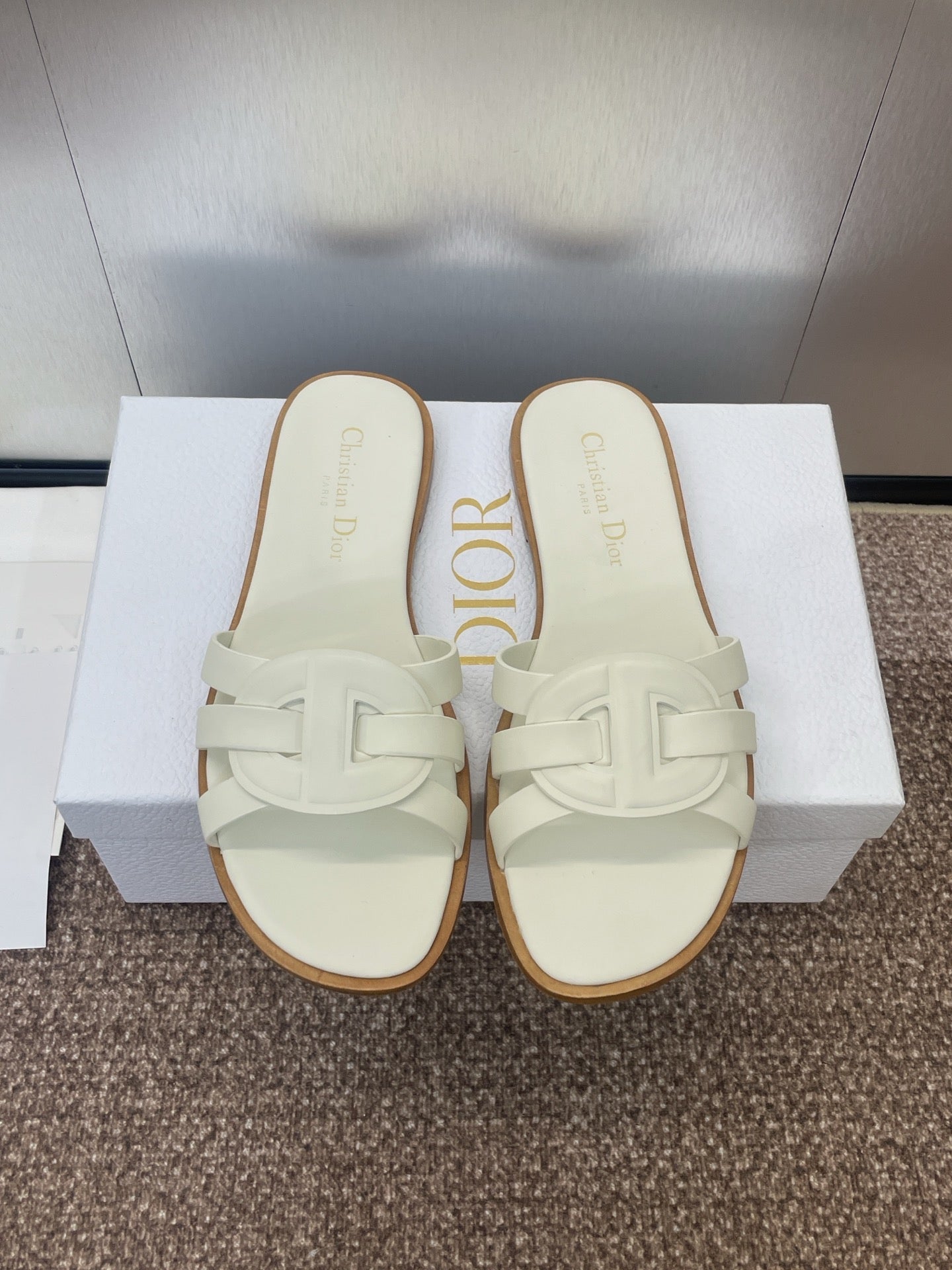 D-CLUB SLIDE SANDAL 25S IN WHITE CALFSKIN - 34