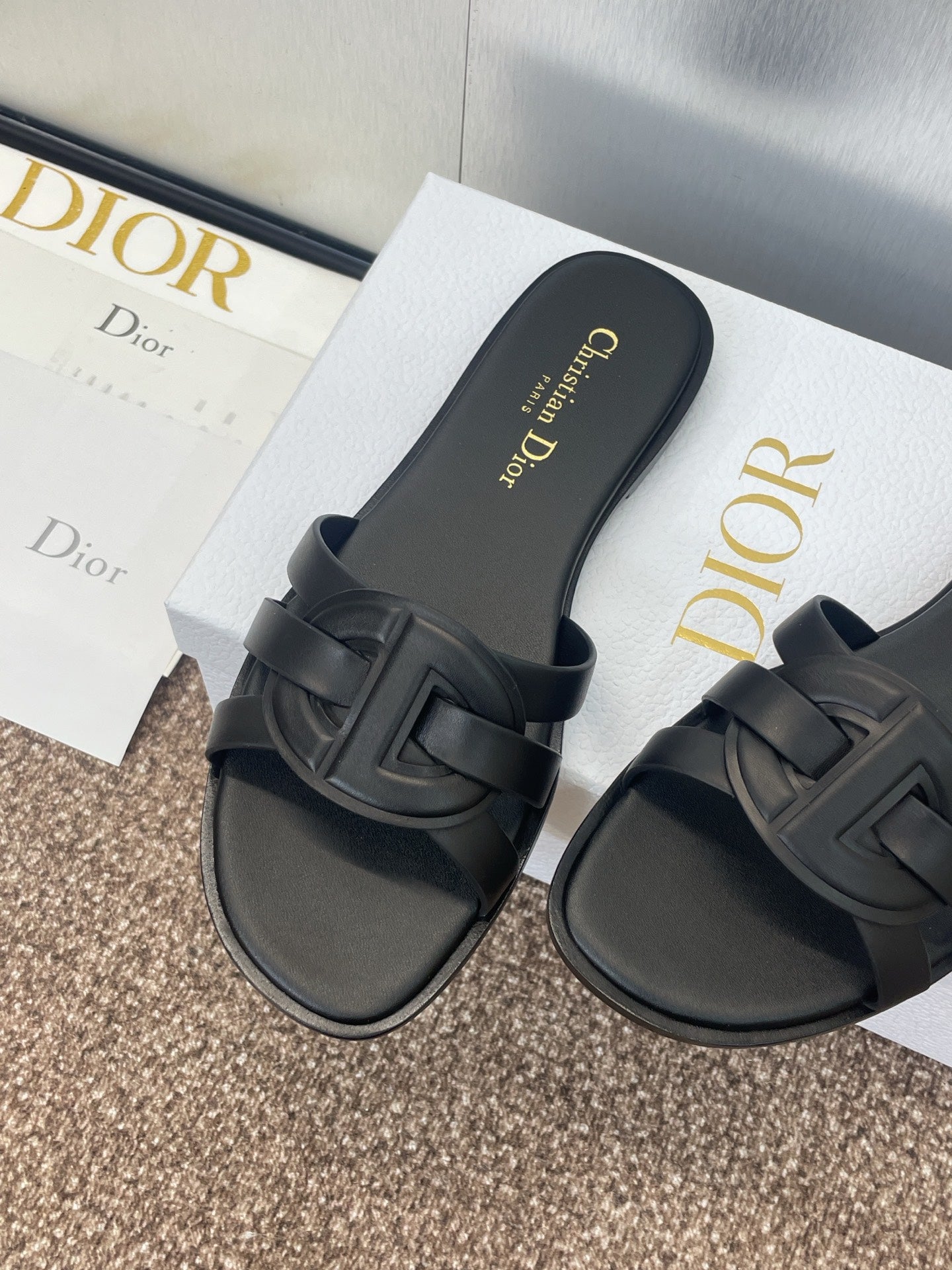 D-CLUB SLIDE SANDAL 25S IN BLACK CALFSKIN - 34