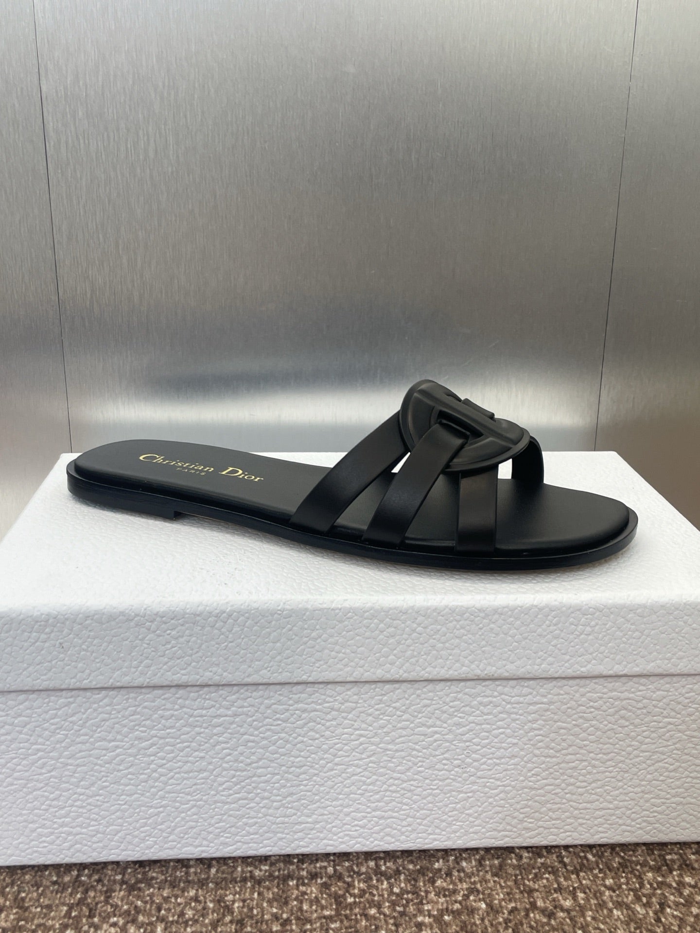 D-CLUB SLIDE SANDAL 25S IN BLACK CALFSKIN - 34