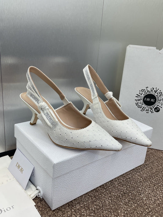 J'ADIOR SLINGBACK 25S PUMP 65MM IN WHITE FABRIC EMBOSSED CRYSTAL - 33