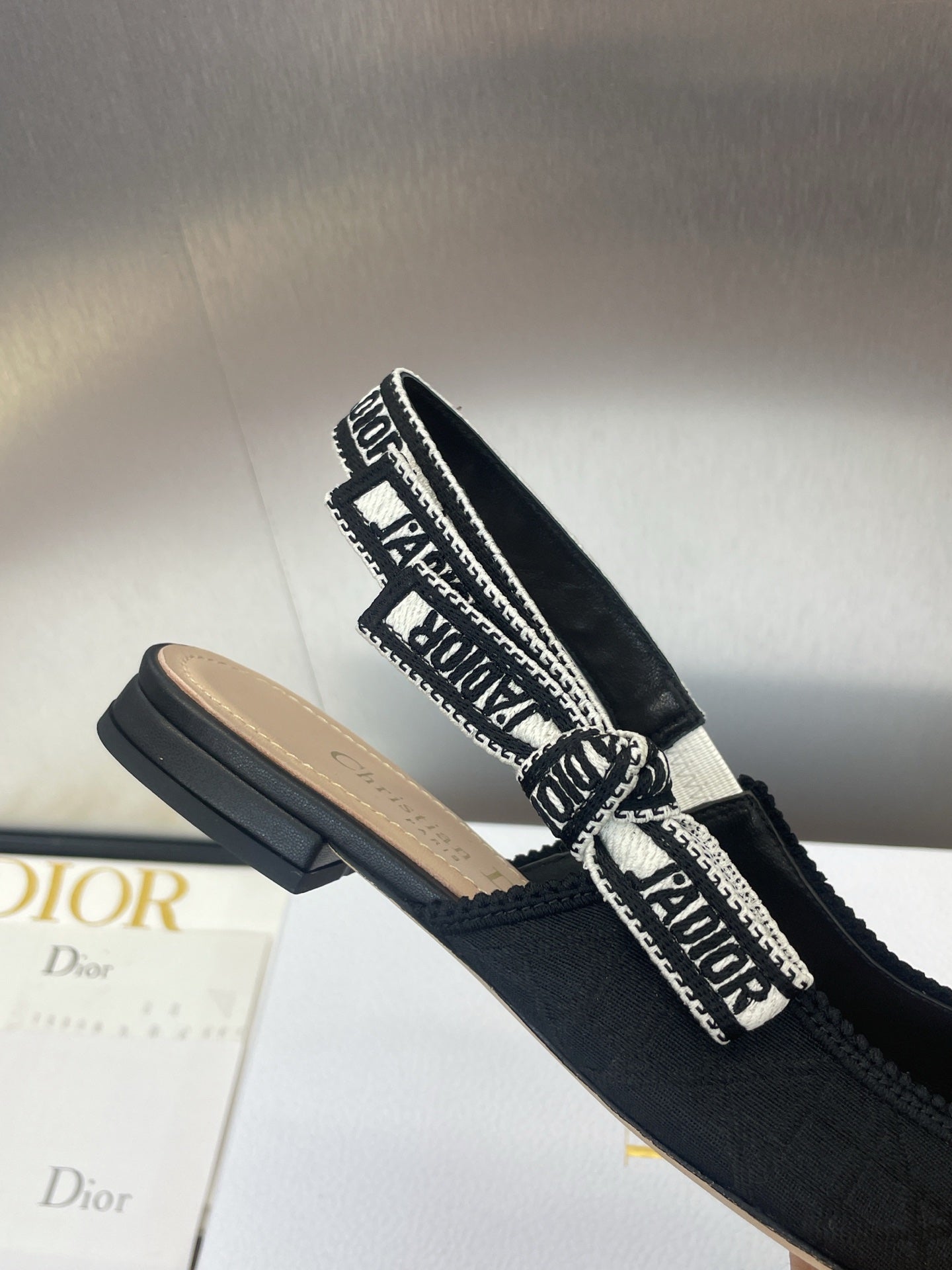 J'ADIOR SLINGBACK 25S IN BLACK QUAKE OBLIQUE EMBROIDERED FABRIC - 33