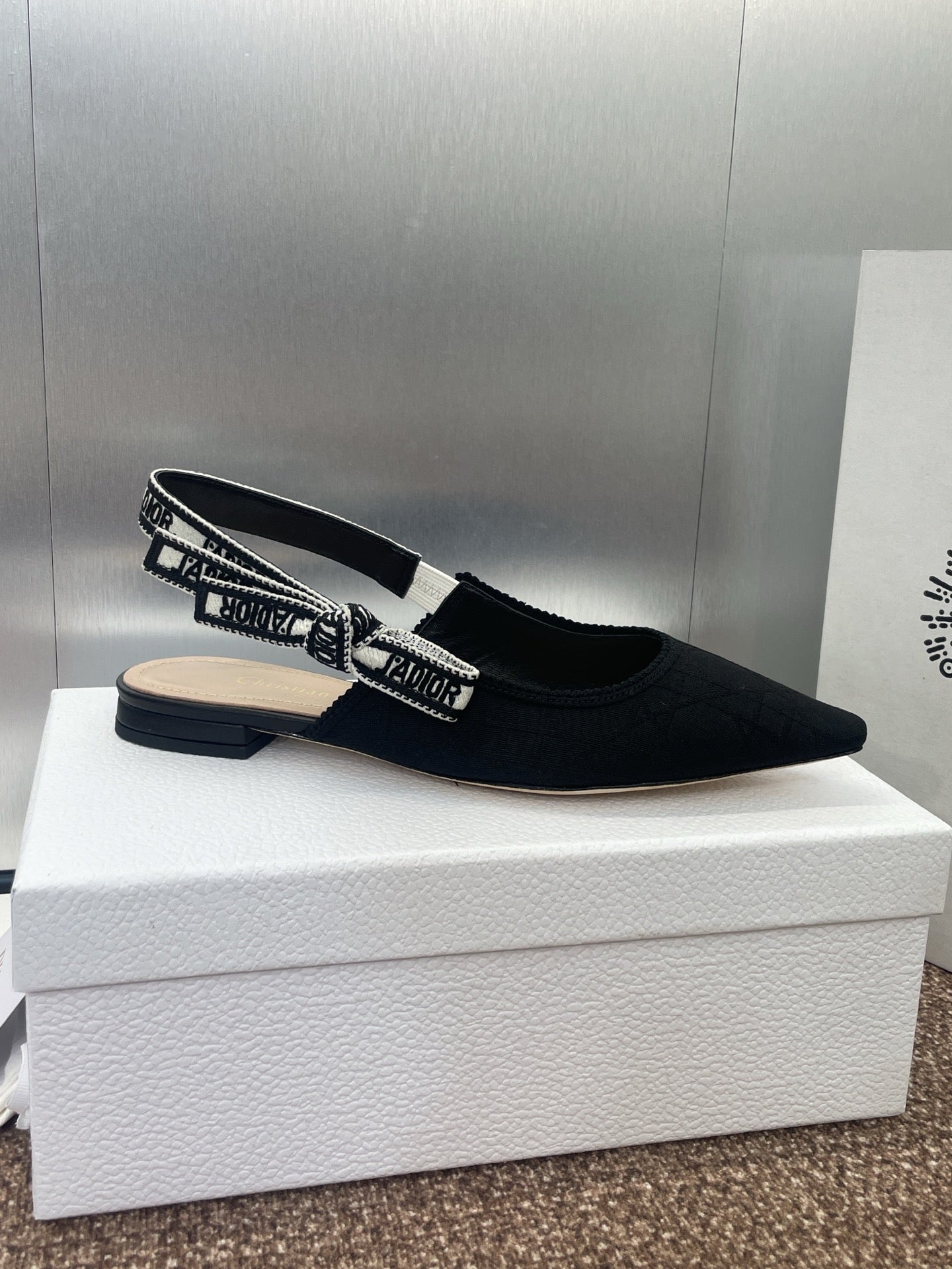 J'ADIOR SLINGBACK 25S IN BLACK QUAKE OBLIQUE EMBROIDERED FABRIC - 33