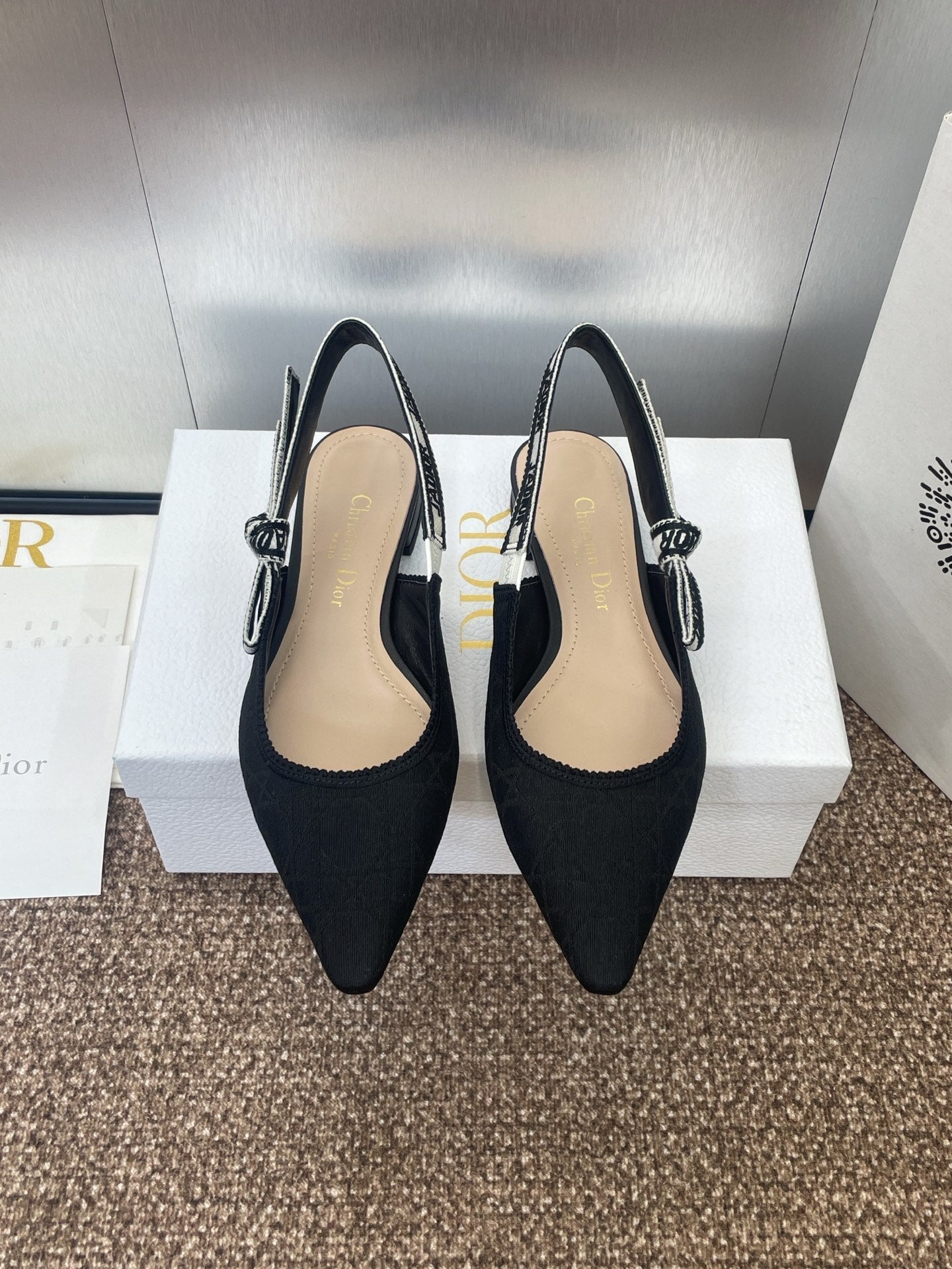 J'ADIOR SLINGBACK 25S IN BLACK QUAKE OBLIQUE EMBROIDERED FABRIC - 33