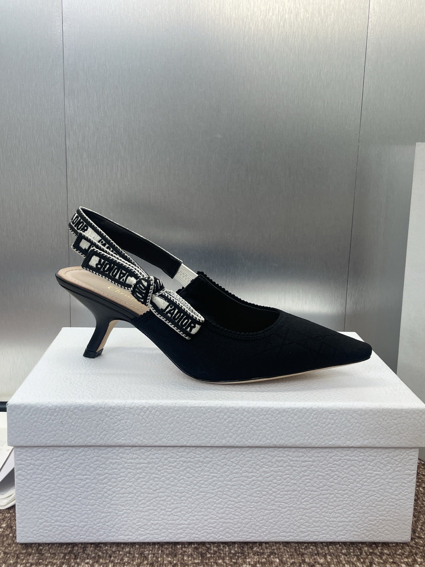 J'ADIOR SLINGBACK 25S PUMP 65MM IN BLACK QUAKE OBLIQUE EMBROIDERED FABRIC - 33