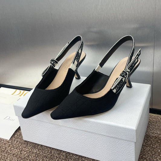J'ADIOR SLINGBACK 25S PUMP 65MM IN BLACK QUAKE OBLIQUE EMBROIDERED FABRIC - 33