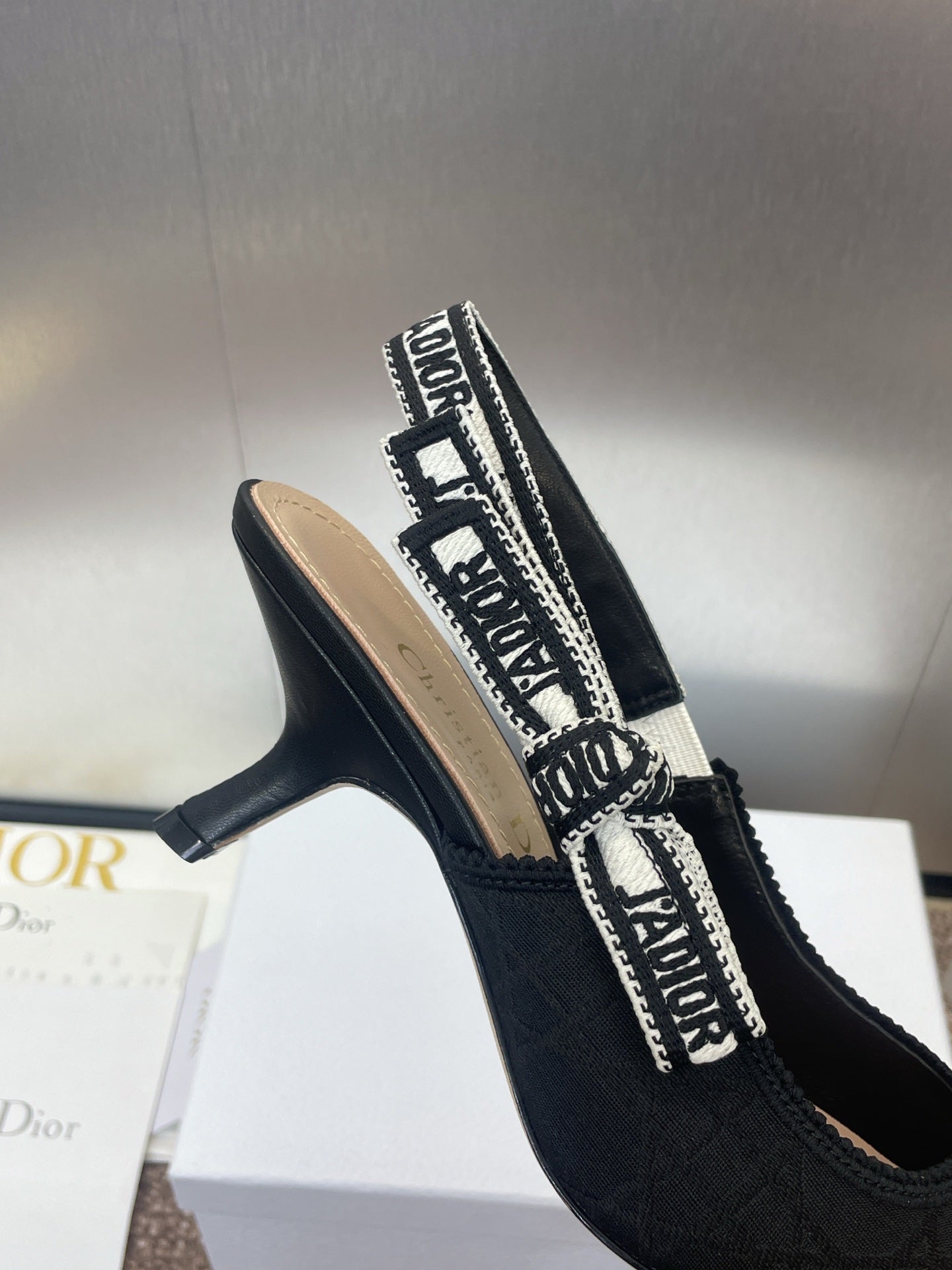 J'ADIOR SLINGBACK 25S PUMP 65MM IN BLACK QUAKE OBLIQUE EMBROIDERED FABRIC - 33