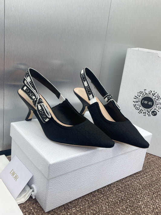 J'ADIOR SLINGBACK 25S PUMP 65MM IN BLACK QUAKE OBLIQUE EMBROIDERED FABRIC - 33