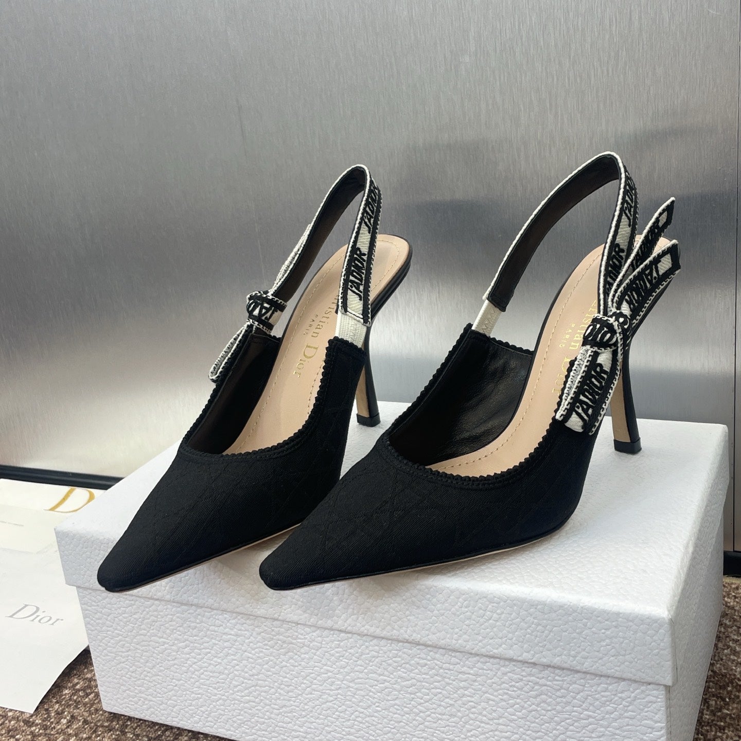J'ADIOR SLINGBACK 25S PUMP 95MM IN BLACK QUAKE OBLIQUE EMBROIDERED FABRIC - 33