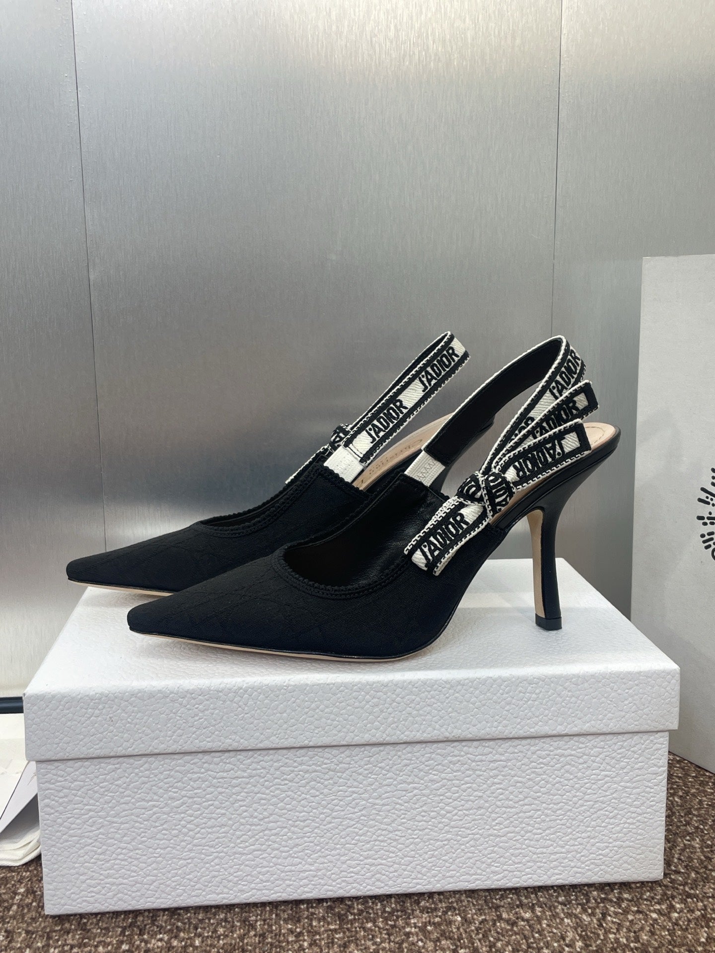 J'ADIOR SLINGBACK 25S PUMP 95MM IN BLACK QUAKE OBLIQUE EMBROIDERED FABRIC - 33