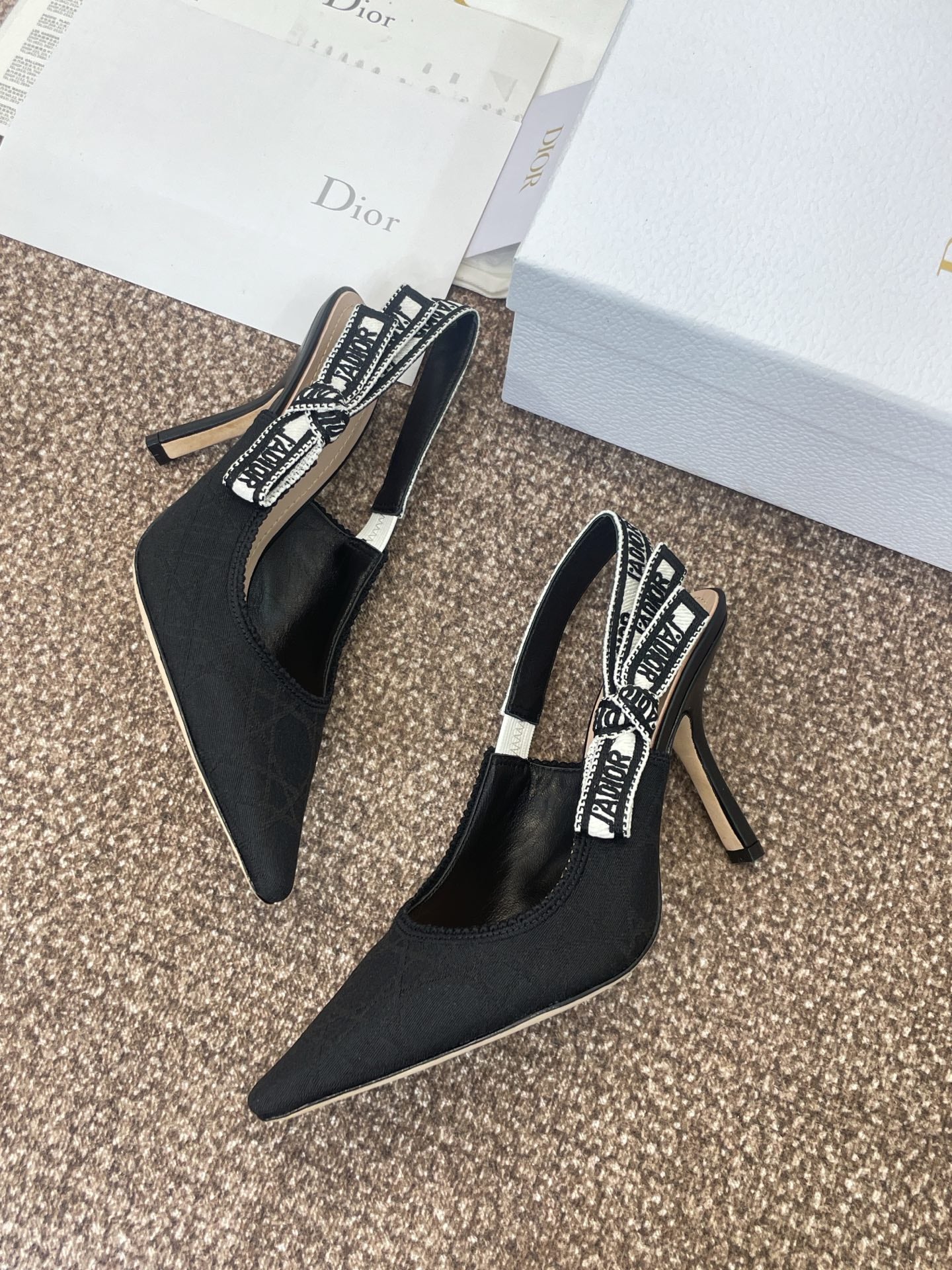 J'ADIOR SLINGBACK 25S PUMP 95MM IN BLACK QUAKE OBLIQUE EMBROIDERED FABRIC - 33