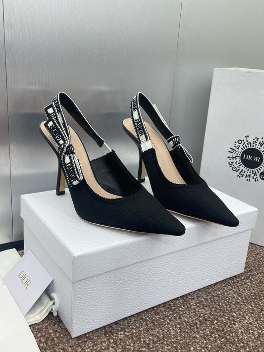 J'ADIOR SLINGBACK 25S PUMP 95MM IN BLACK QUAKE OBLIQUE EMBROIDERED FABRIC - 33