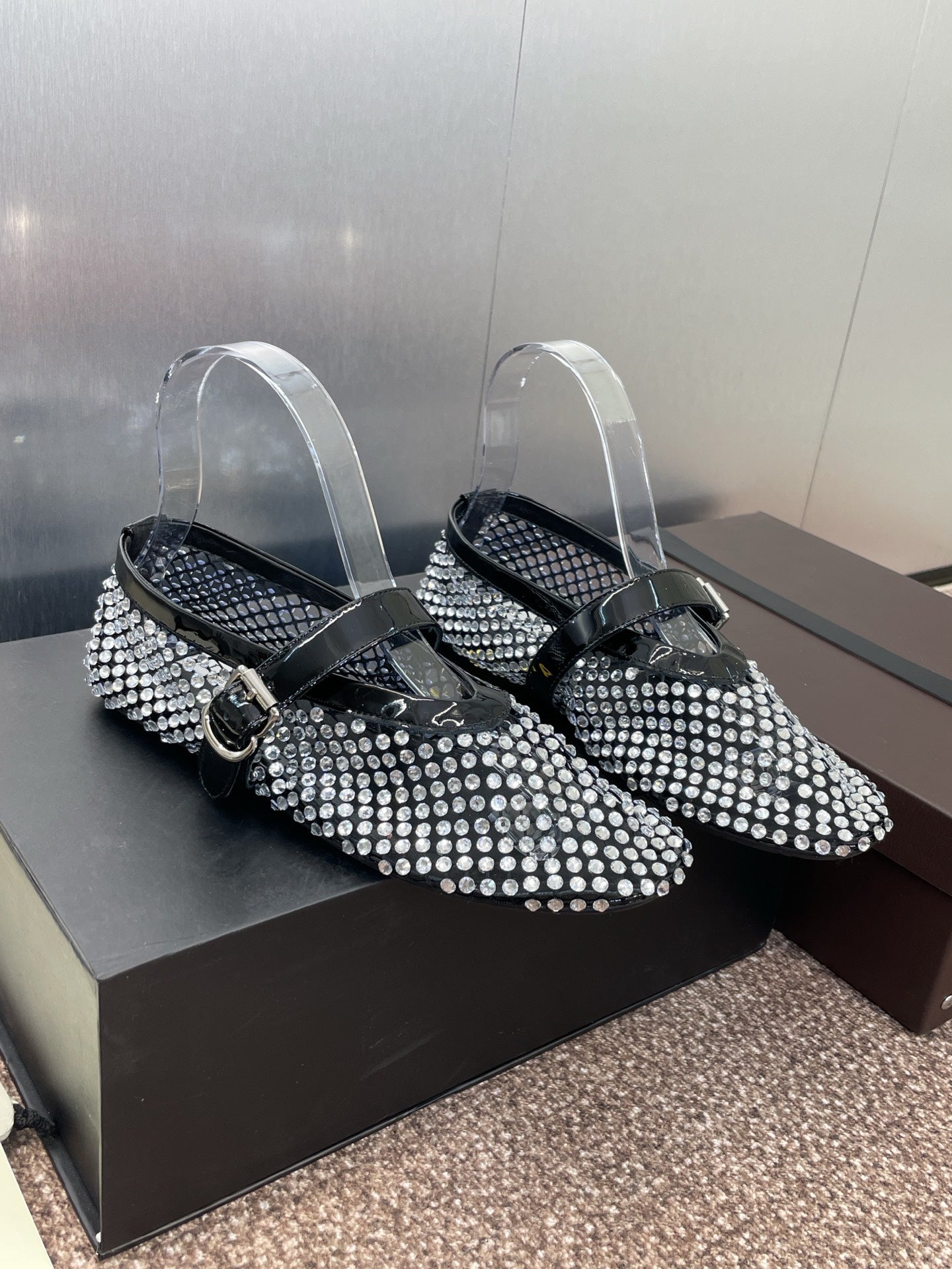 ALAIA MARY JANE FLAT 25S IN BLACK LAMBSKIN EMBELLISHED WITH CRYSTALS - 34