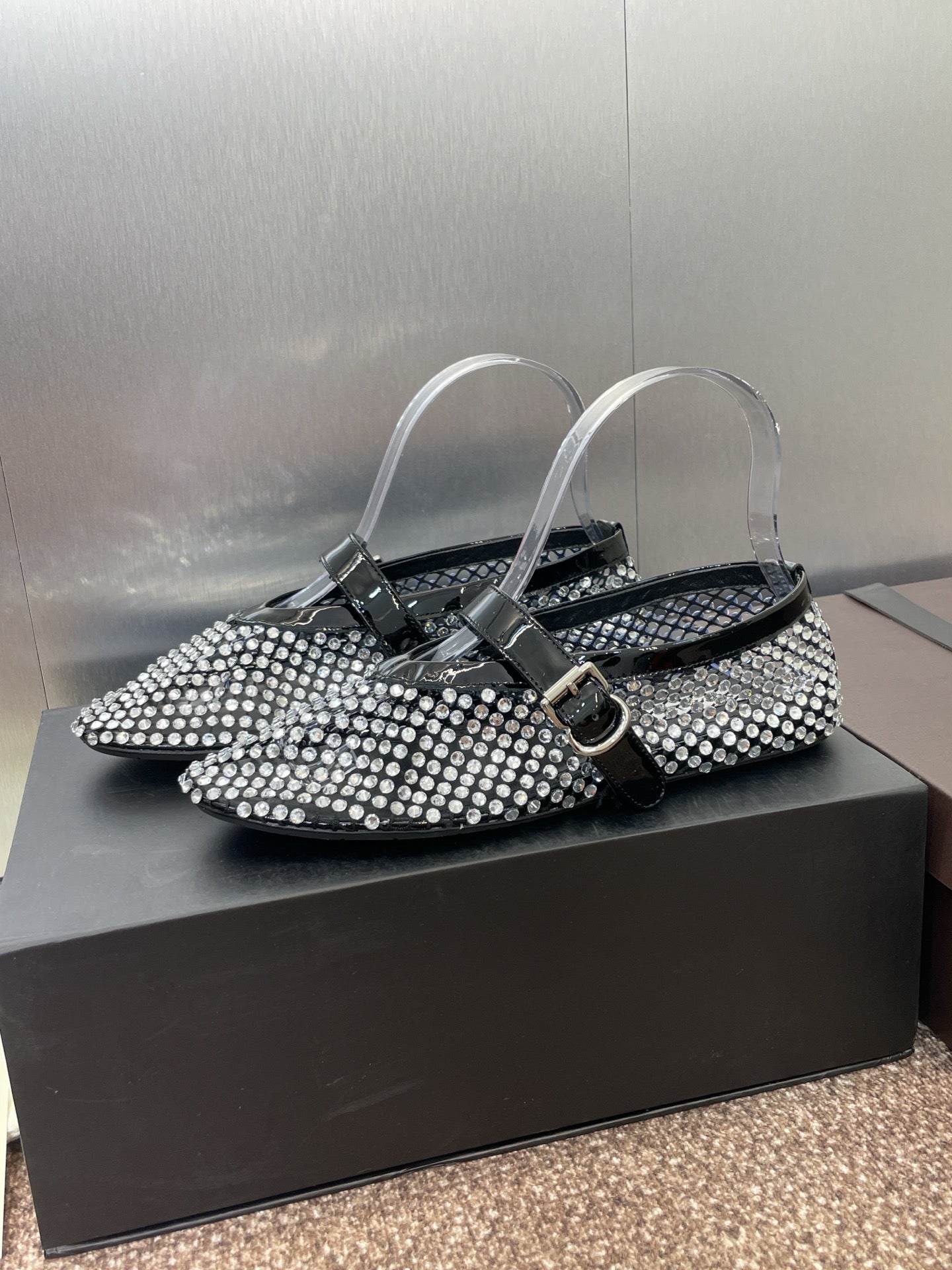 ALAIA MARY JANE FLAT 25S IN BLACK LAMBSKIN EMBELLISHED WITH CRYSTALS - 34