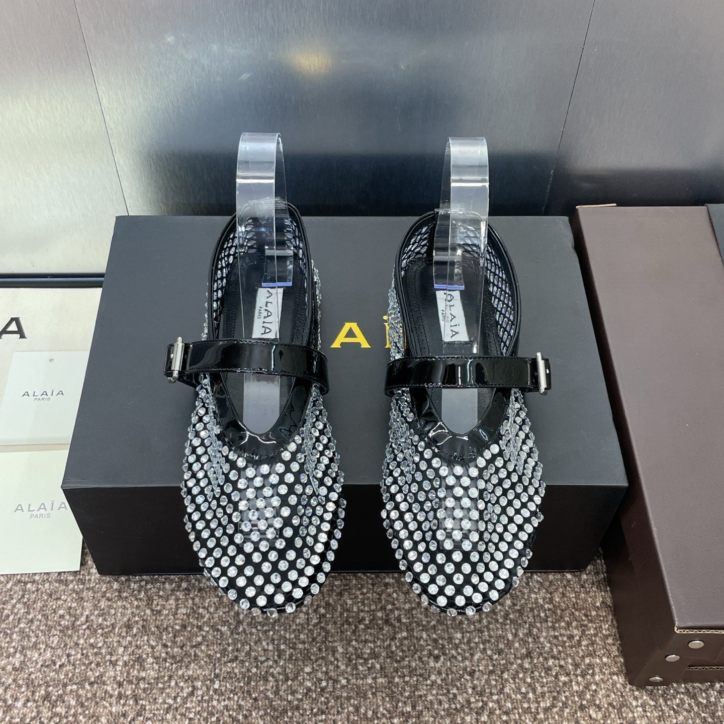 ALAIA MARY JANE FLAT 25S IN BLACK LAMBSKIN EMBELLISHED WITH CRYSTALS - 34