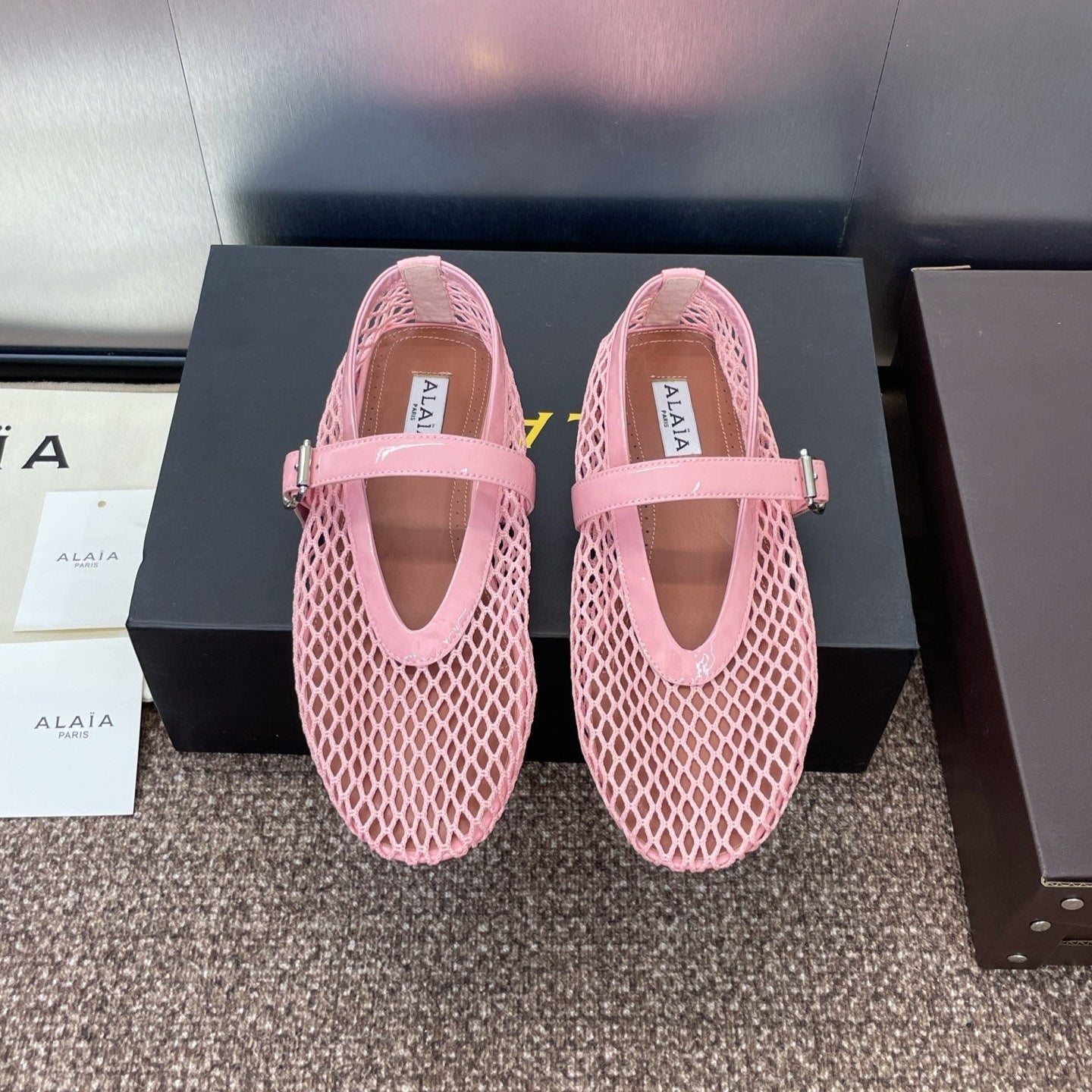 ALAIA MARY JANE FLAT 25S IN LIGHT PINK MESH CALFSKIN - 34