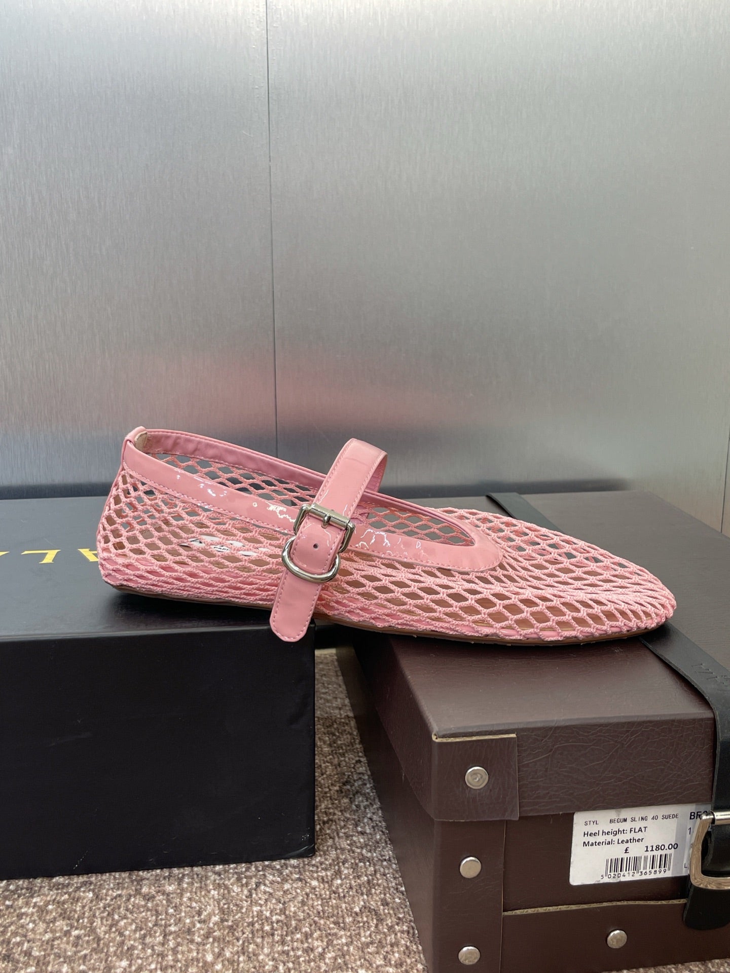 ALAIA MARY JANE FLAT 25S IN LIGHT PINK MESH CALFSKIN - 34